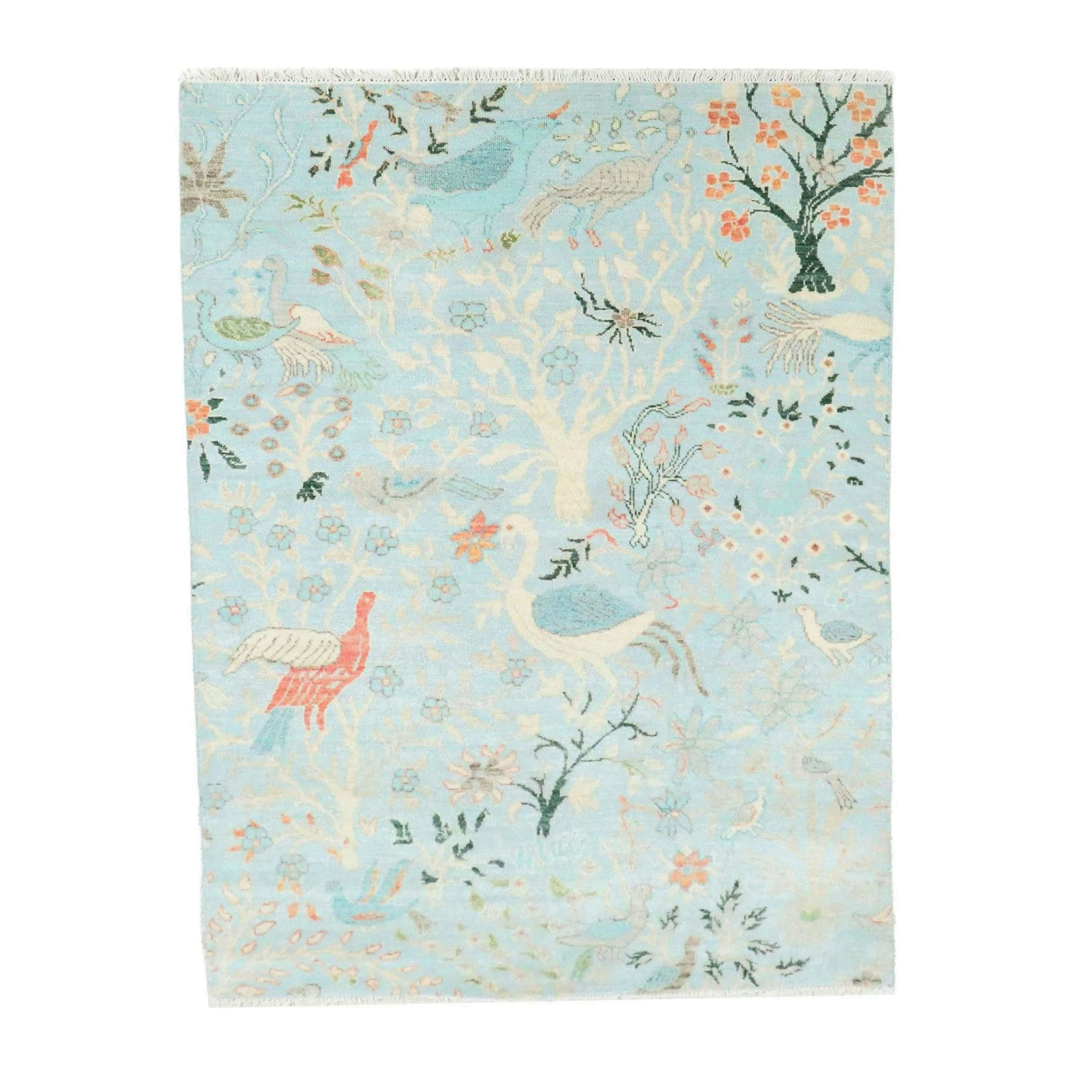 4'1 x 6'5 Hand-Knotted Pakistani Kazak Birds with Tree Of Life Area Rug