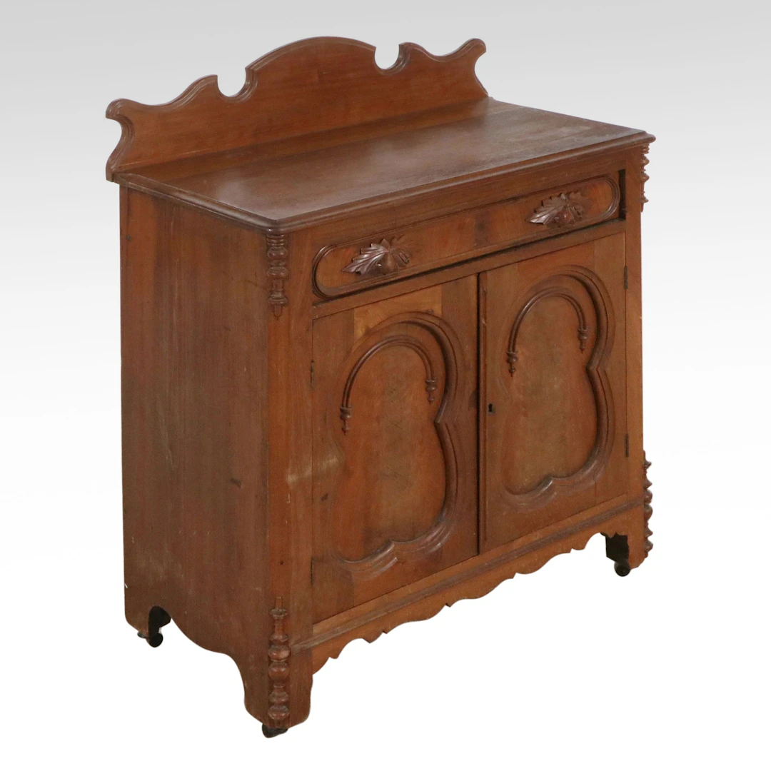 Victorian Carved Walnut Washstand, Late 19th Century