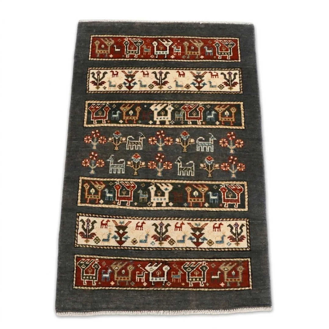 2'7 x 4'2 Hand-Knotted Afghan Kazak Style Accent Rug