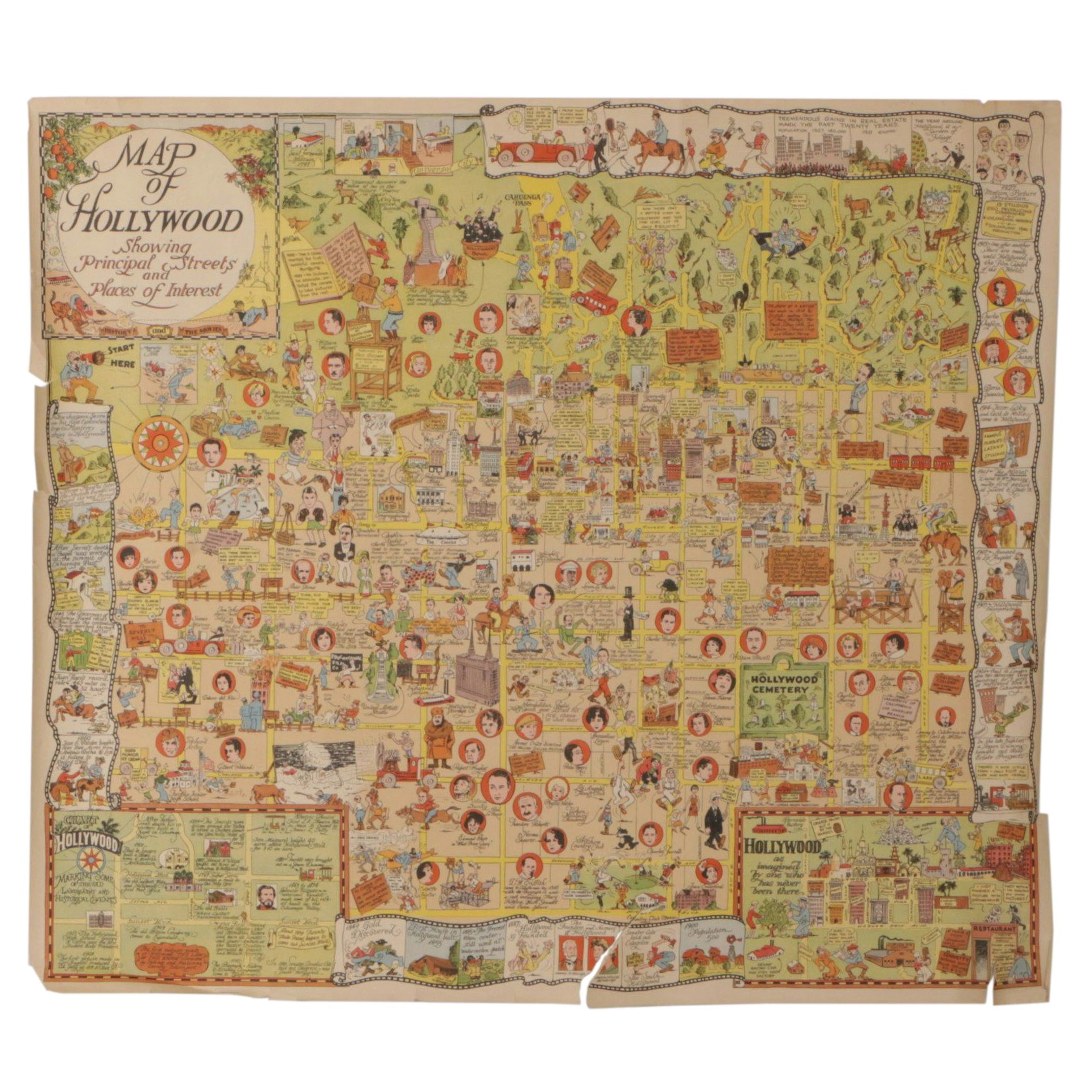 1928 Godwin Lithograph Pictorial Map of Hollywood and Environs