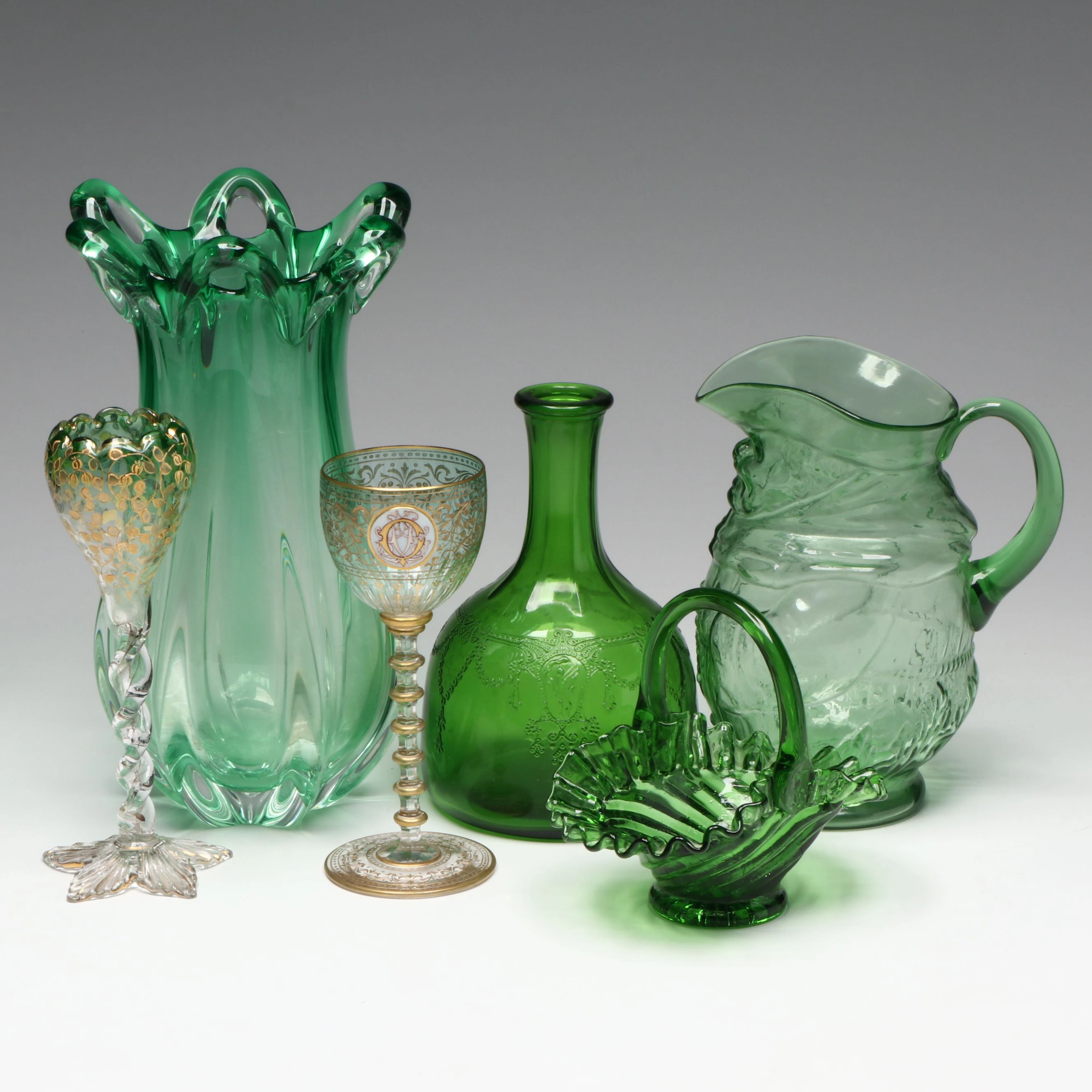 Ruffled Edge Basket Vase, Toby Jug and More Vintage Glassware
