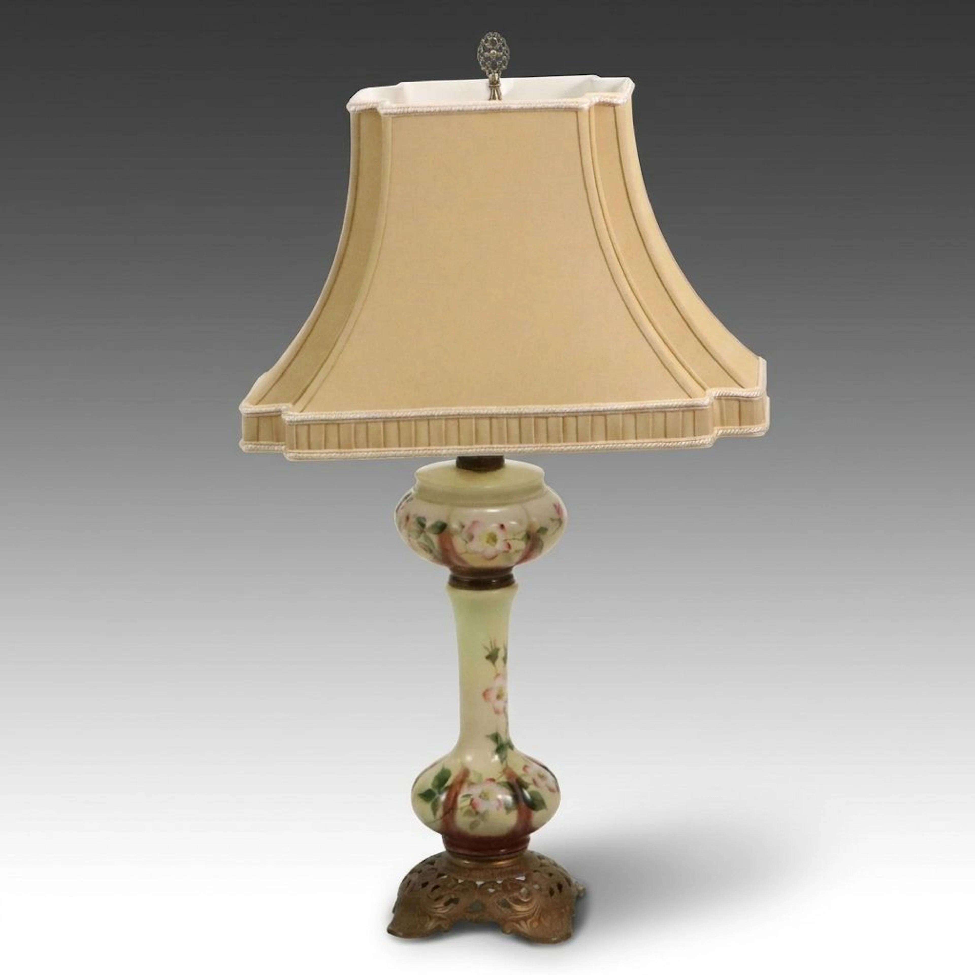 Victorian Glass Table Lamp with Royal Design Custom Silk Shade