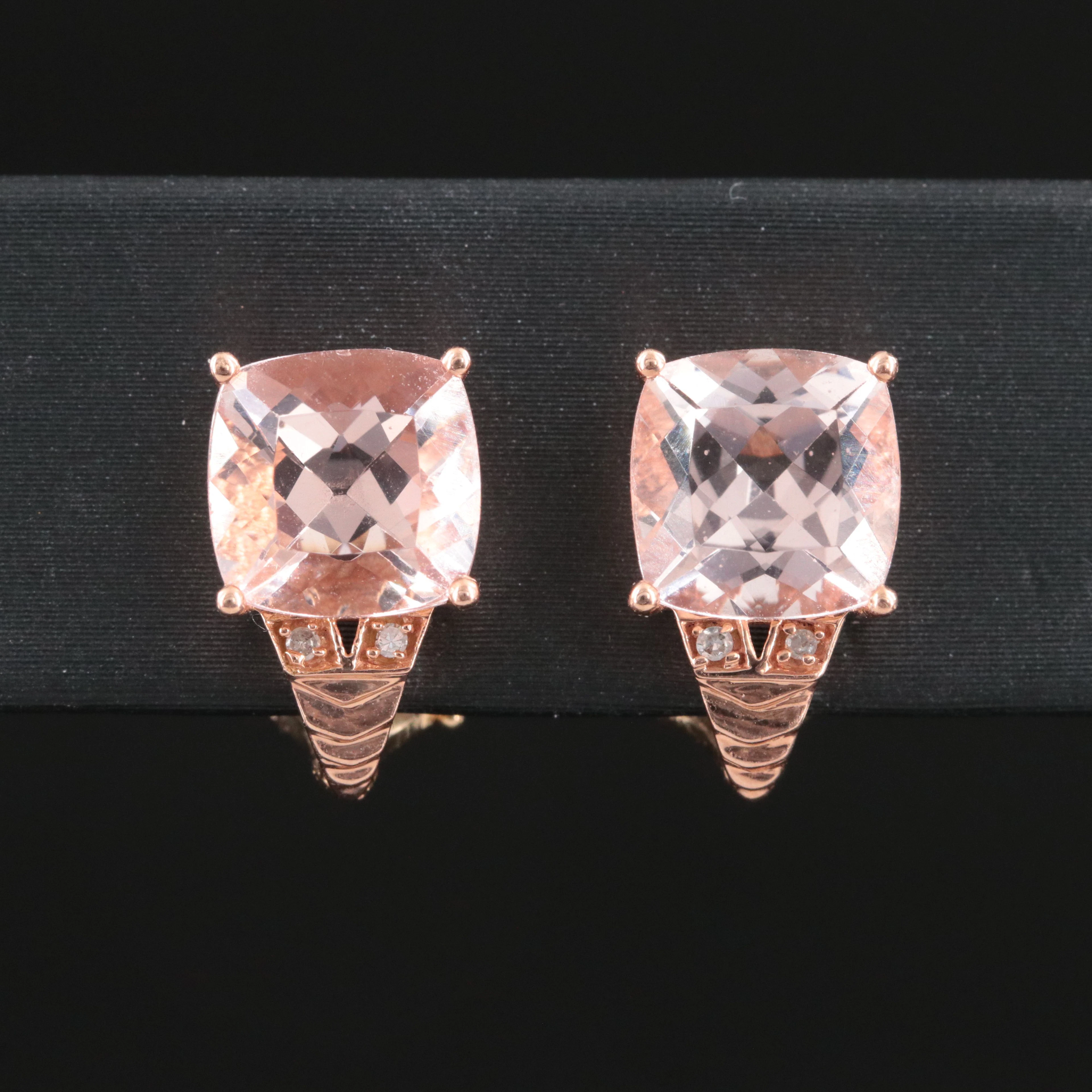 10K Morganite and Diamond Clip Earrings