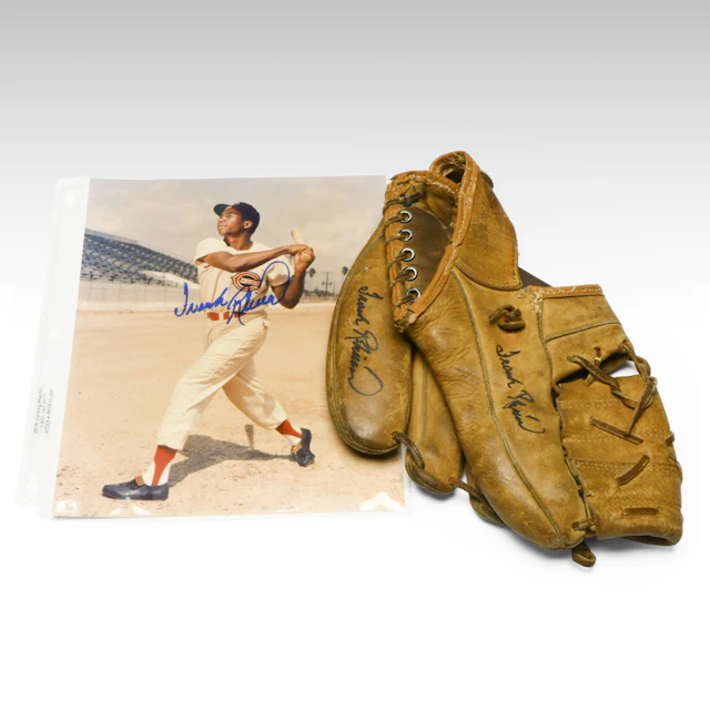 Frank Robinson Signed Cincinnati Reds Print with Signed Baseball Glove