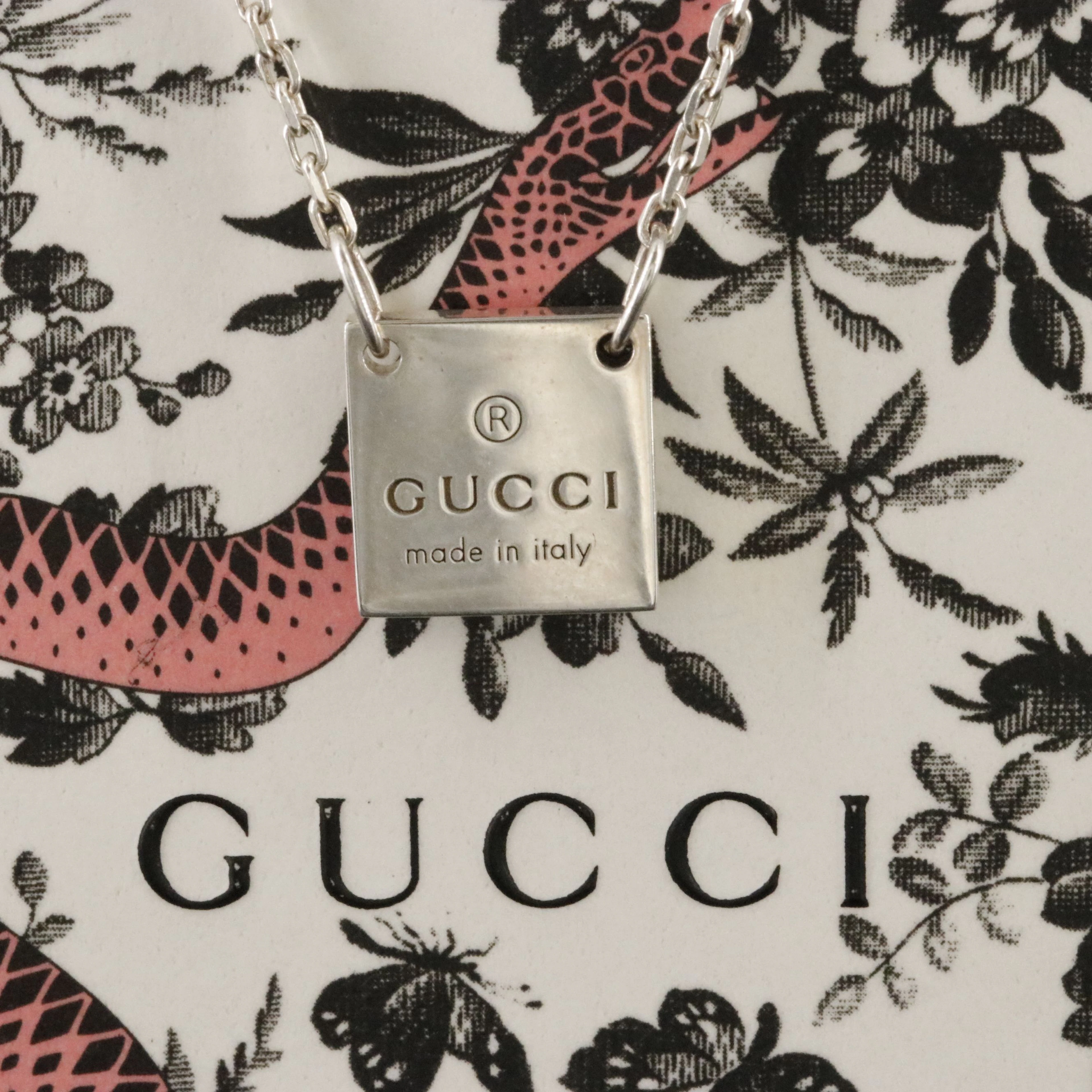 Gucci Sterling Logo Square Plate Necklace