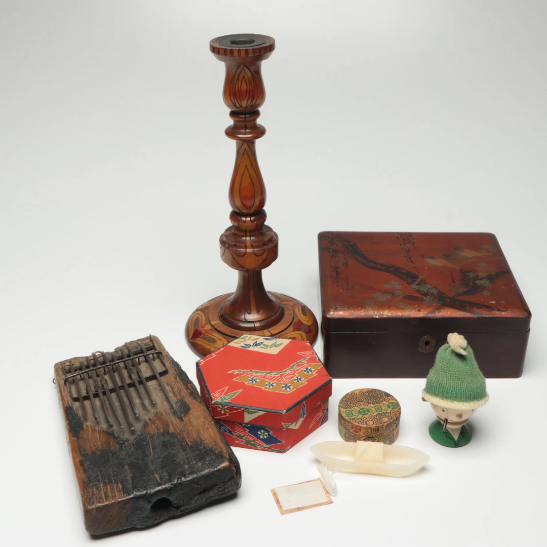 Hand-Painted Japanese Lacquerware Box with More Handcrafted Folk Art Décor