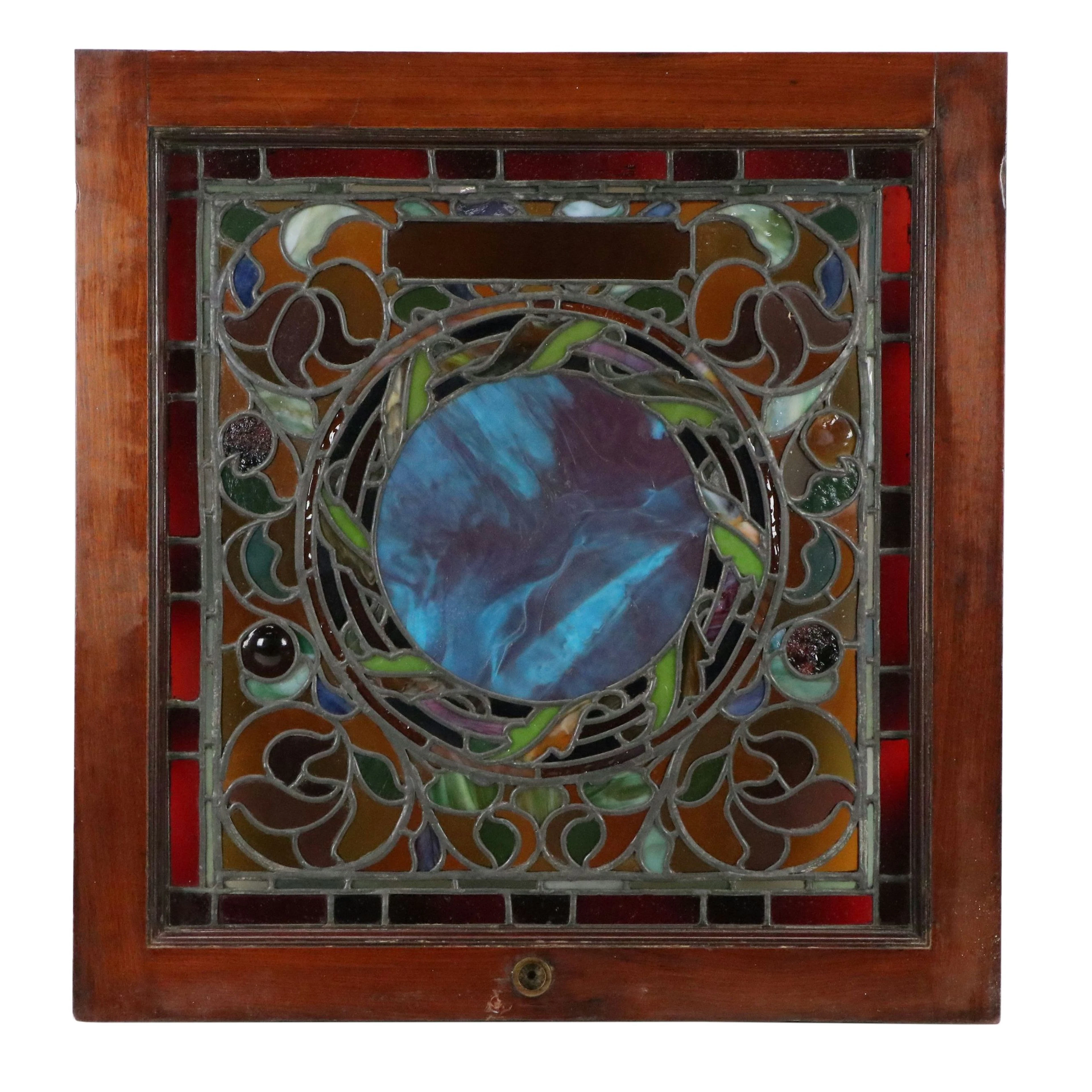 Art Nouveau Stained Glass Window Panel with Botanical Motifs, Early