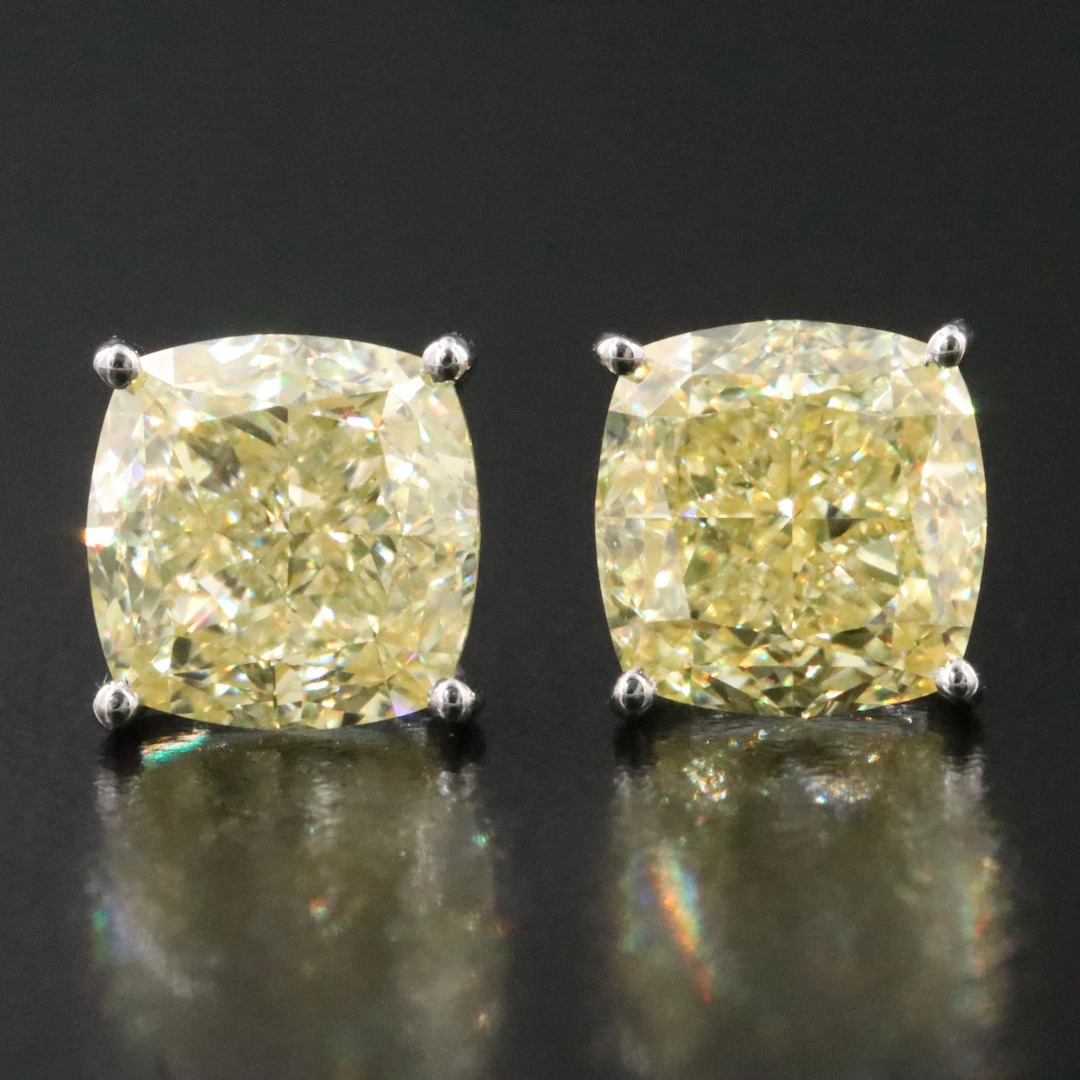 14K 6.65 CTW Lab Grown Fancy Intense Yellow Diamond Earrings with IGI Reports