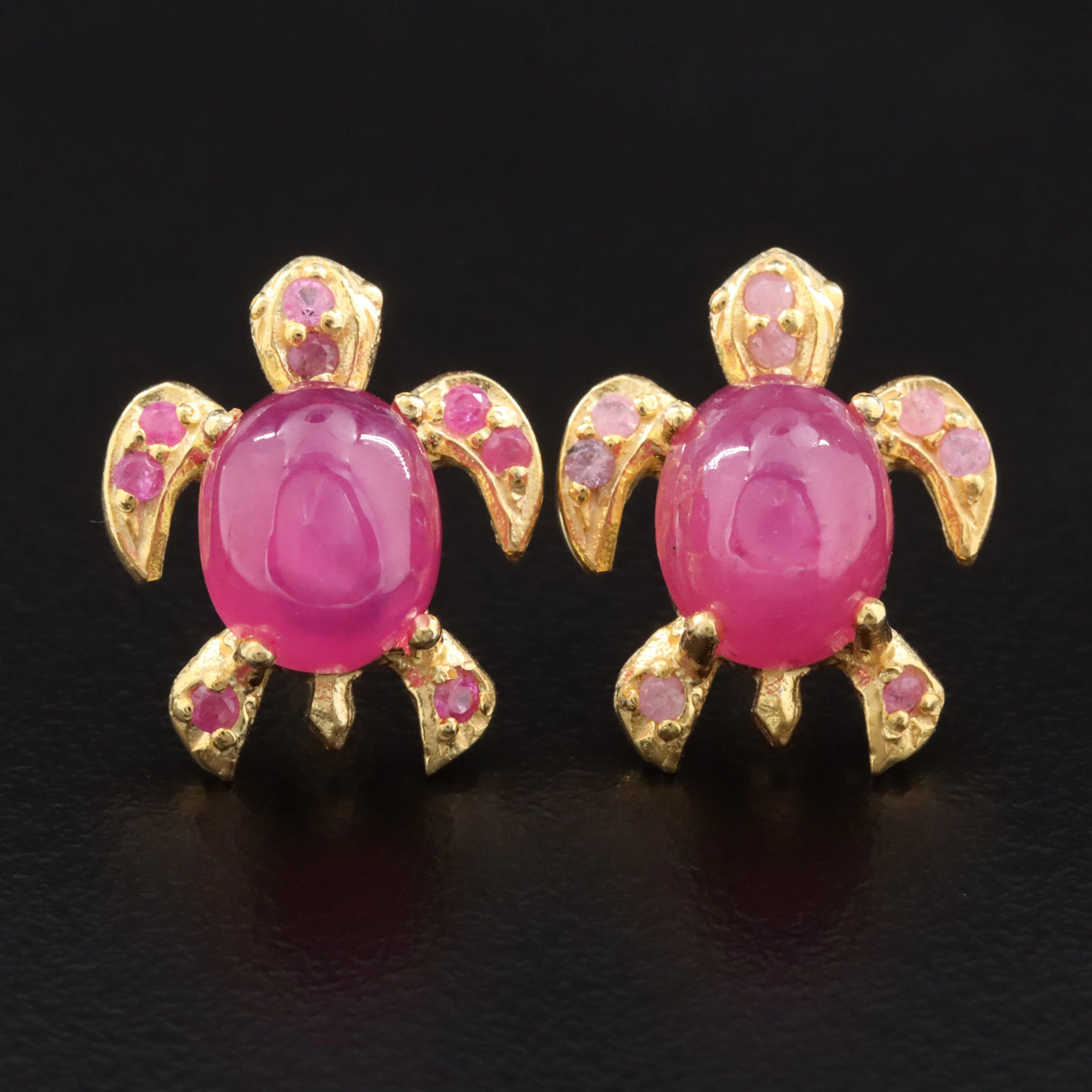 Sterling Ruby and Pink Sapphire Turtle Stud Earrings