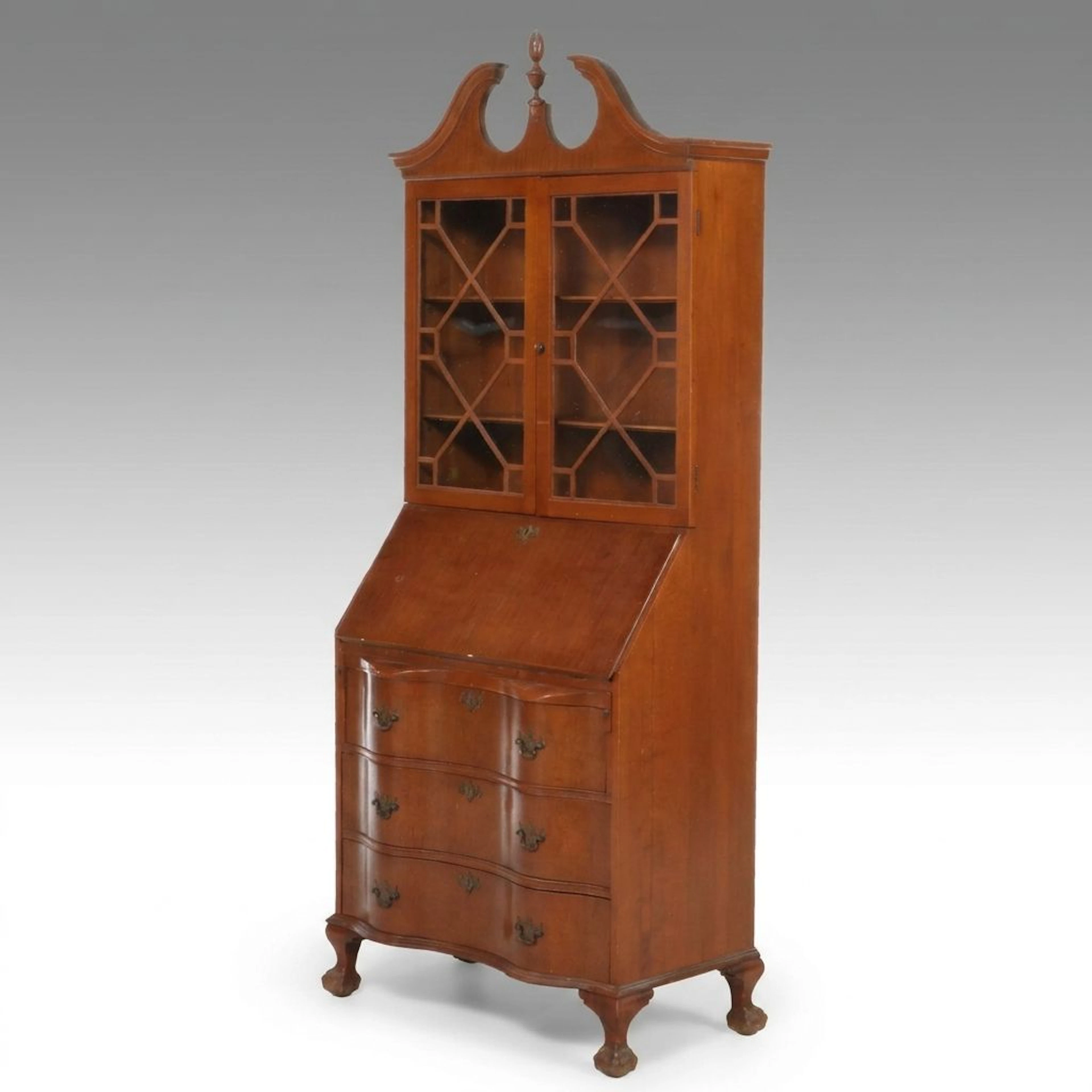 Skandia Furniture Co. Chippendale Style Maple Finish Secretary Desk