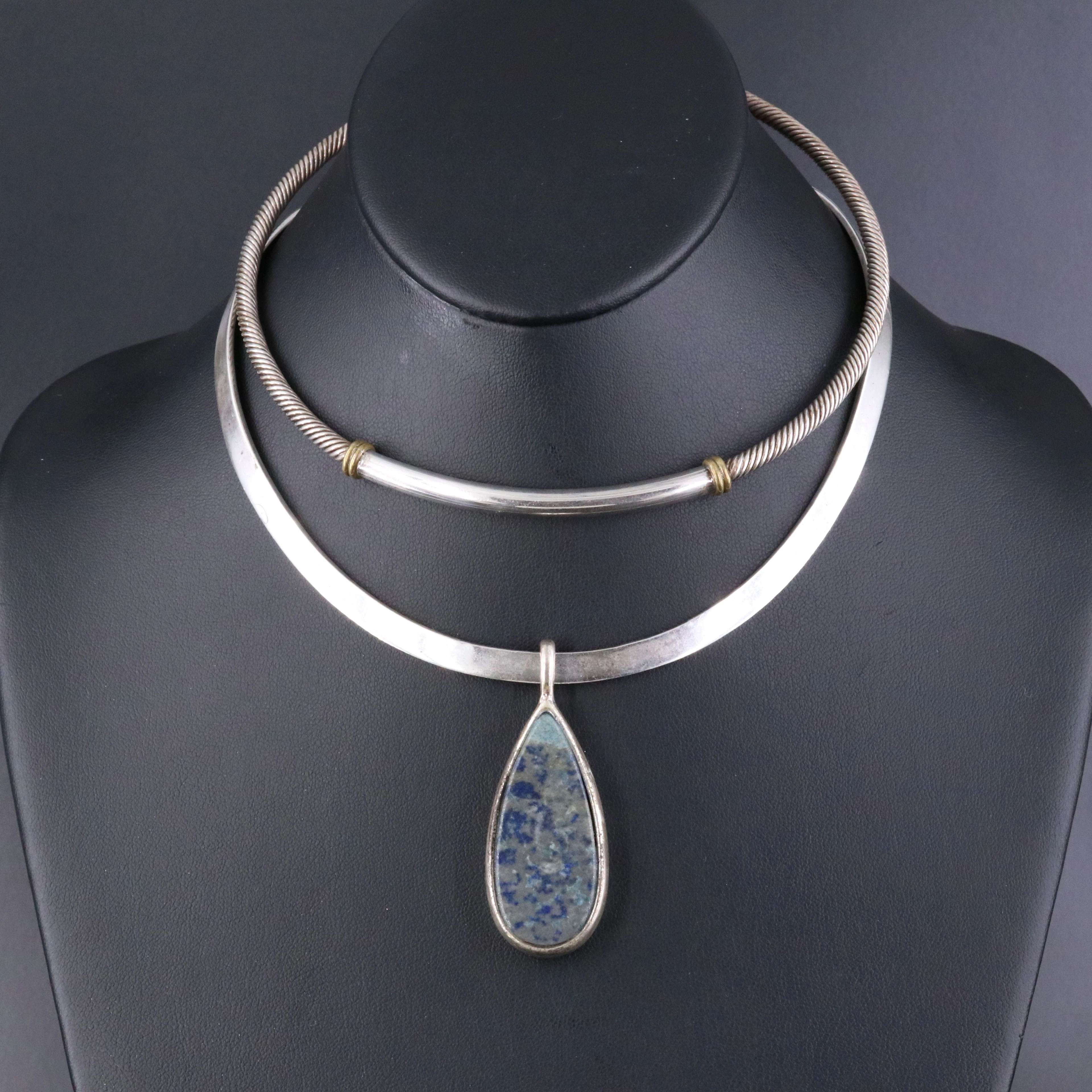 Mexican Sterling Collar Necklaces with Sodalite Pendant