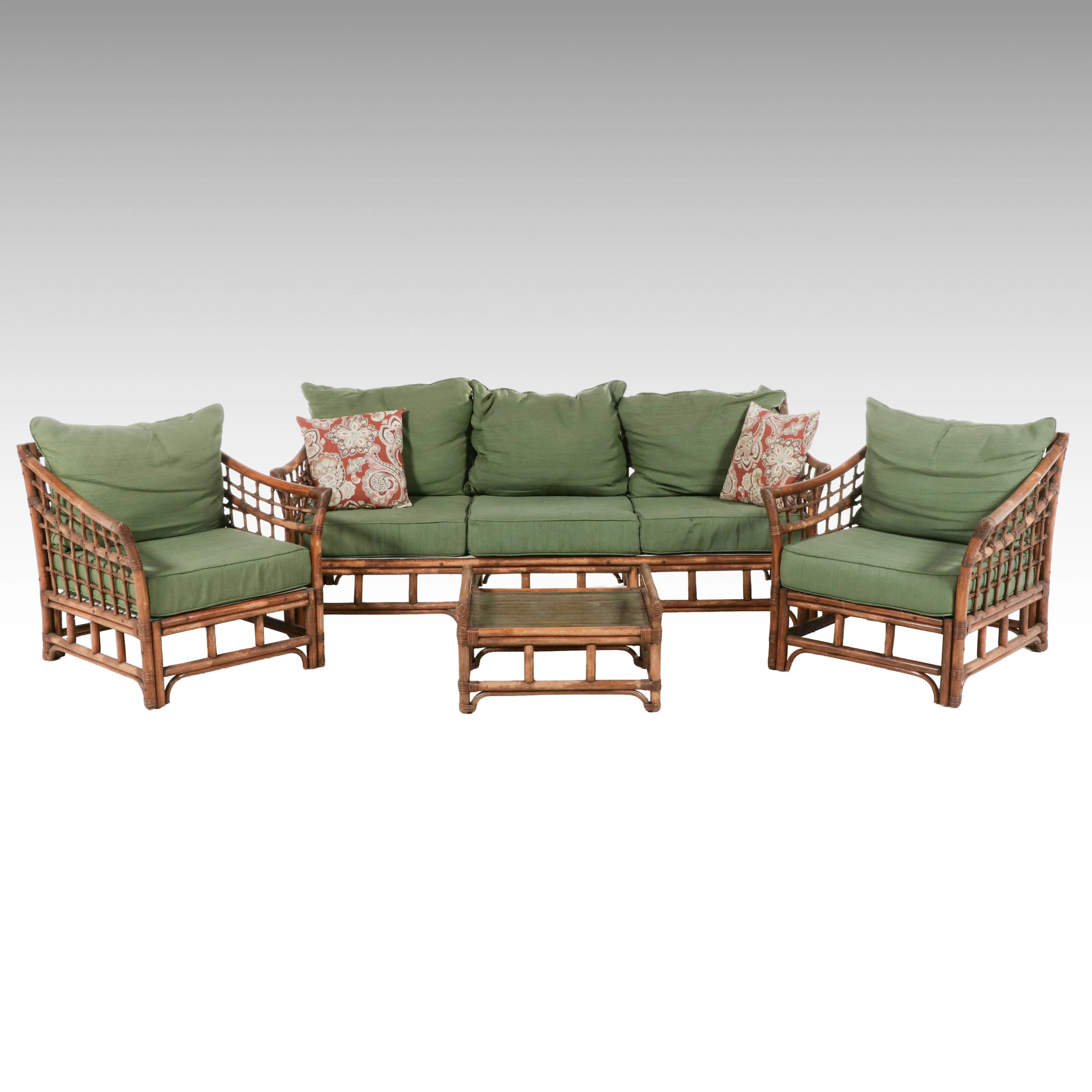 Bamboo Patio Furniture Set with Allen + Roth Seat Cushions