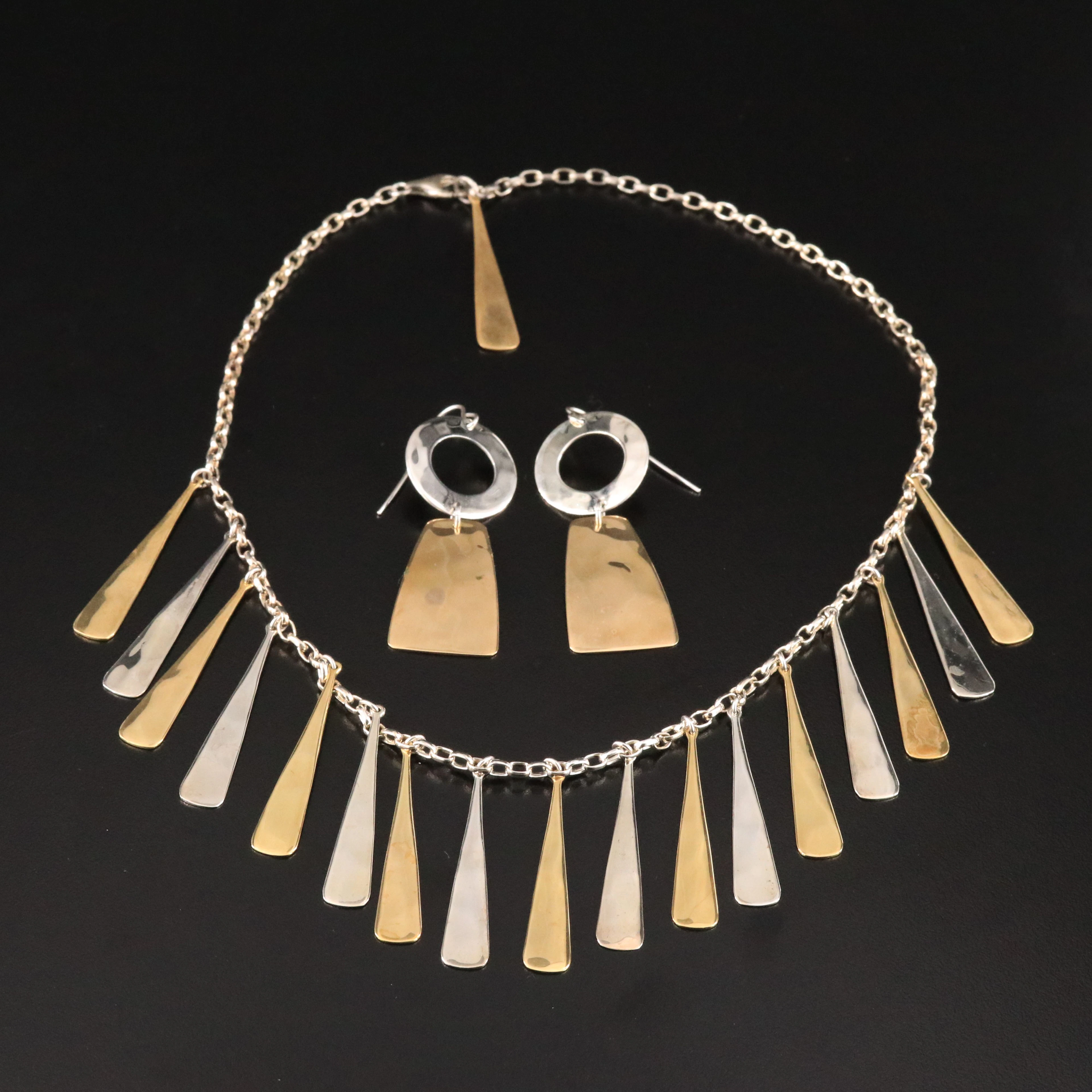 Robert Lee Morris Studio Sterling and Brass Fringe Necklace and Earrings