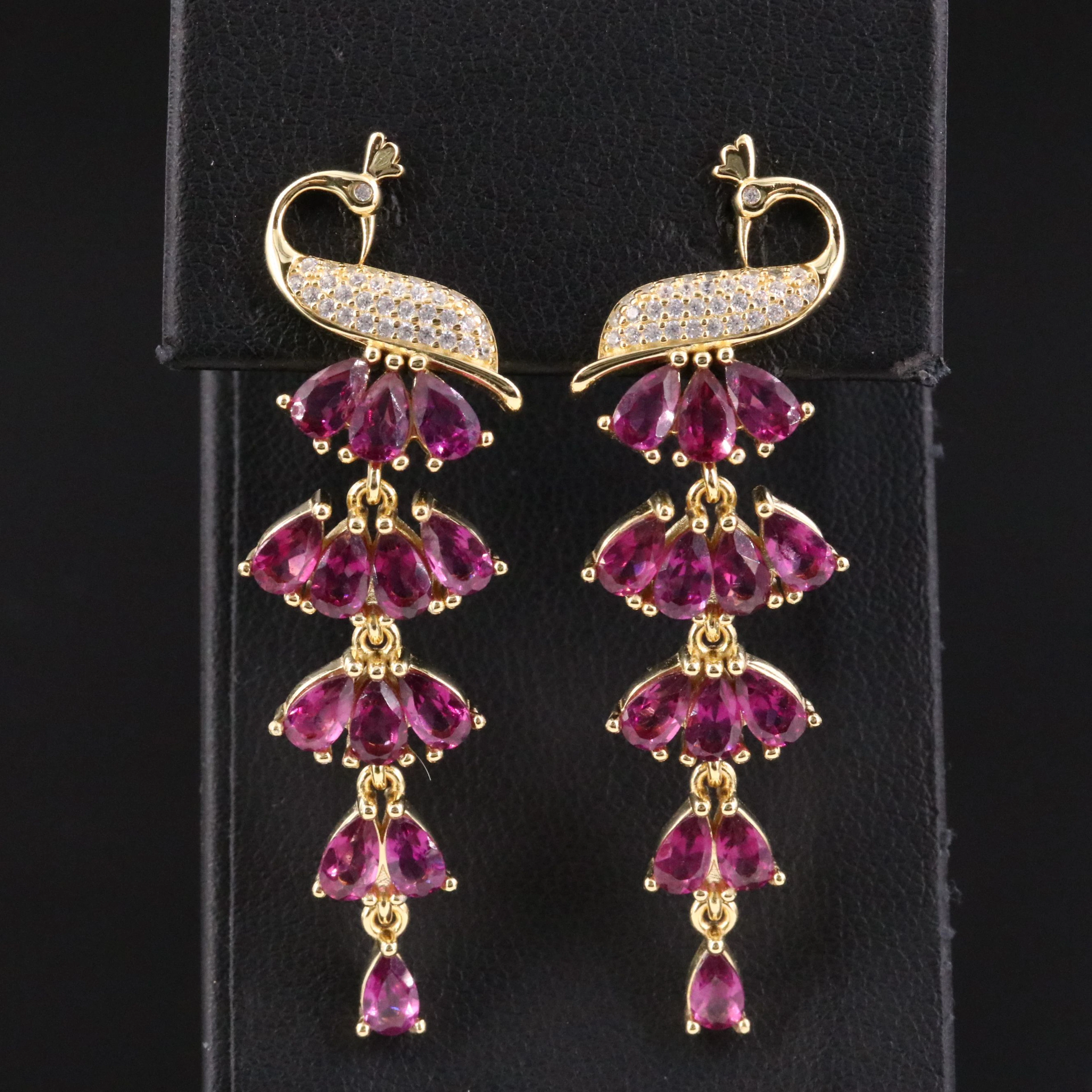 Sterling Garnet and CZ Peacock Earrings