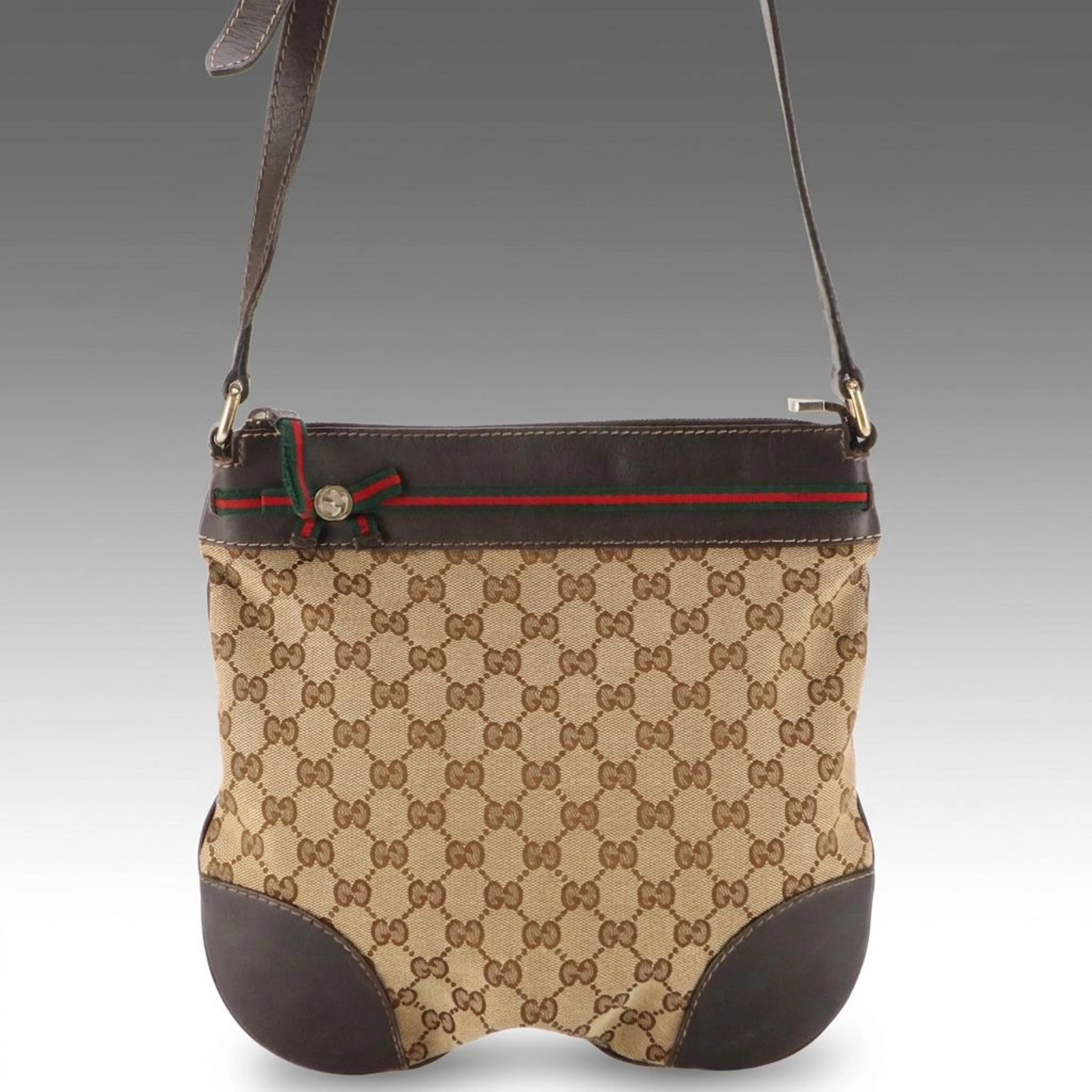 Gucci Mayfair Crossbody Bag in Brown GG Canvas & Brown Leather with Web Bow