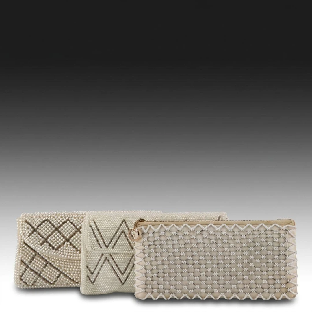 Vintage Bead Embellished Clutch Bags and Zip Pouch, Vintage 1960s