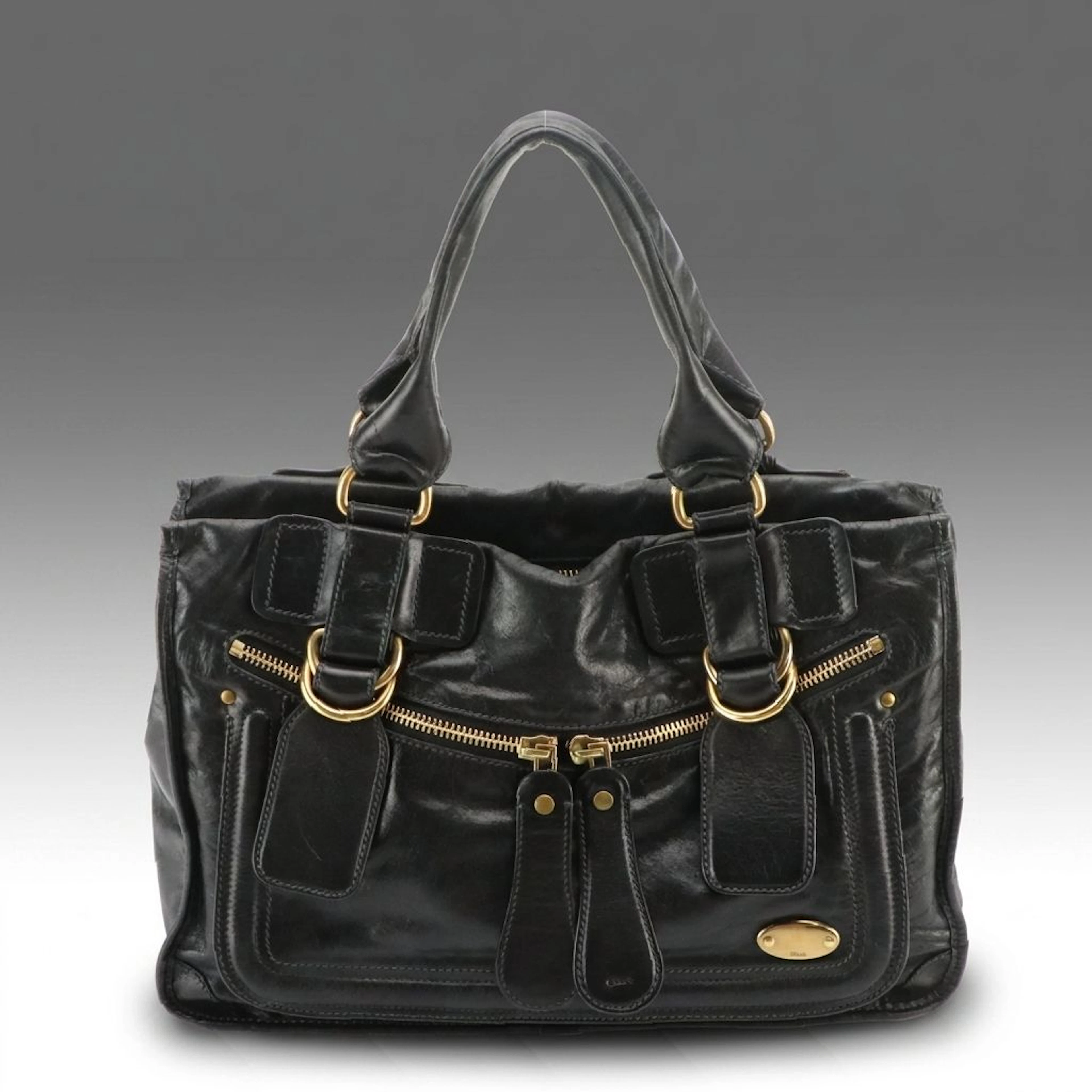 Chloé Black Leather Bay Tote Bag