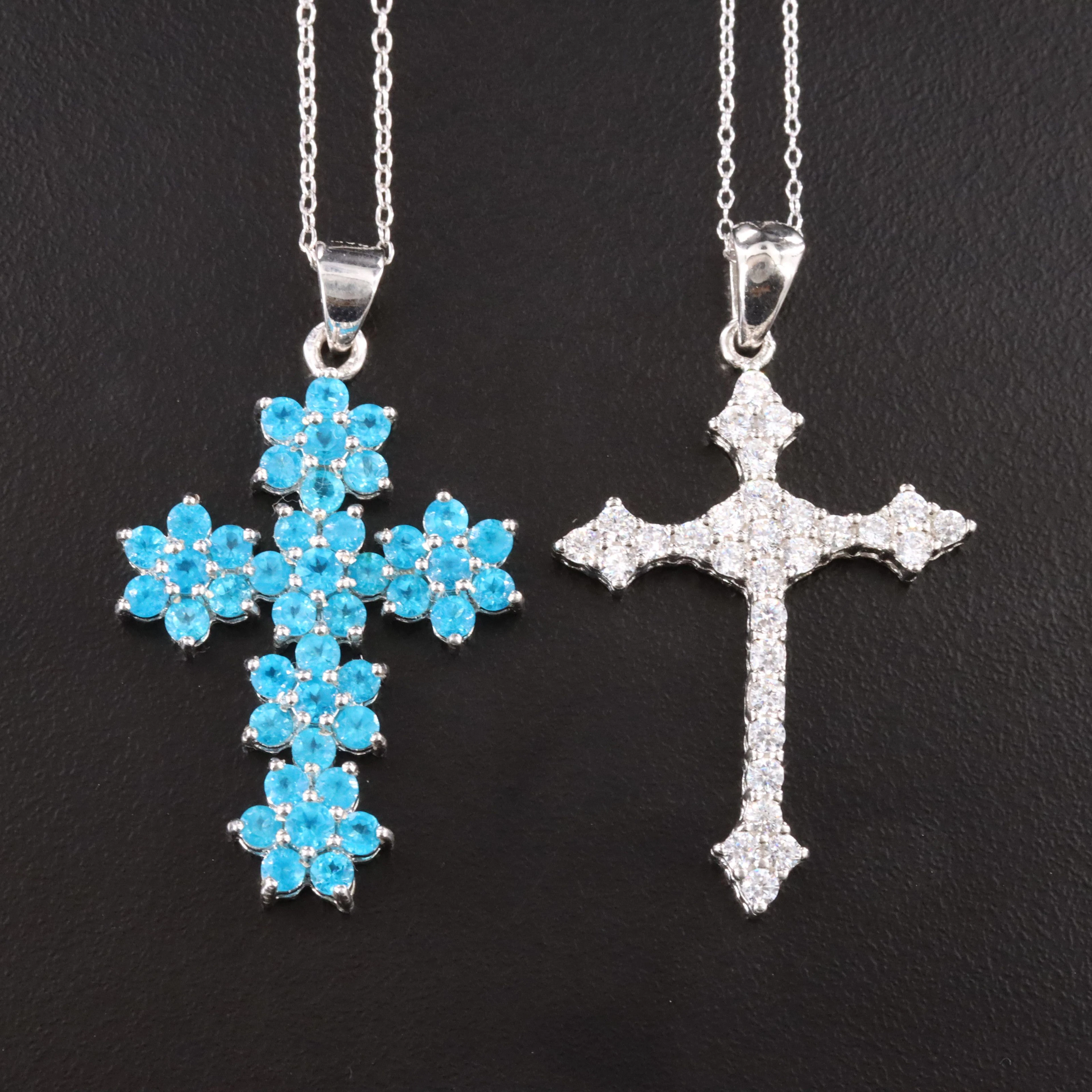 Sterling Apatite and CZ Cross Necklaces