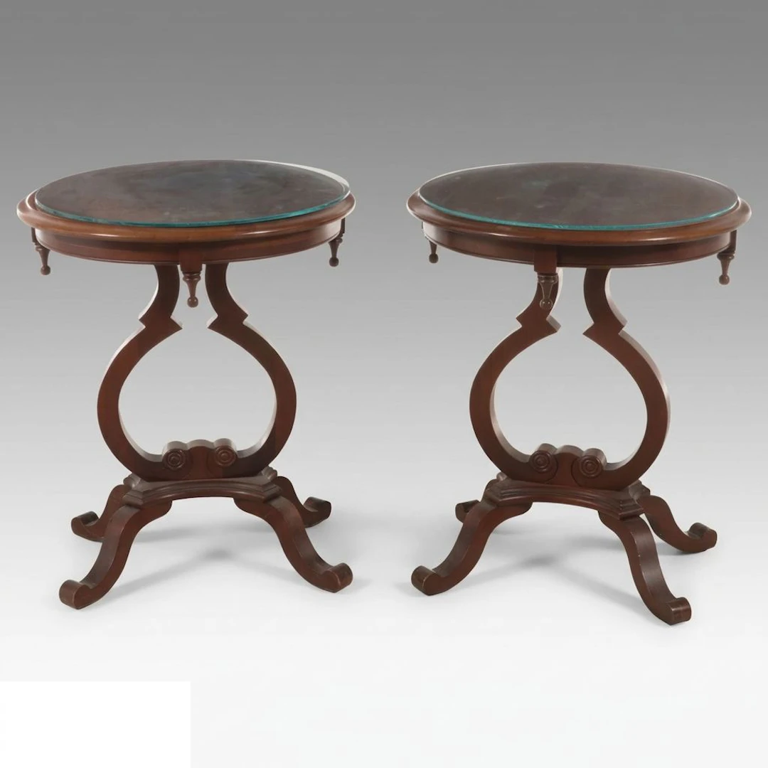 Pair of Empire Style Cherrywood SideTables with Glass Tops, 20th Century