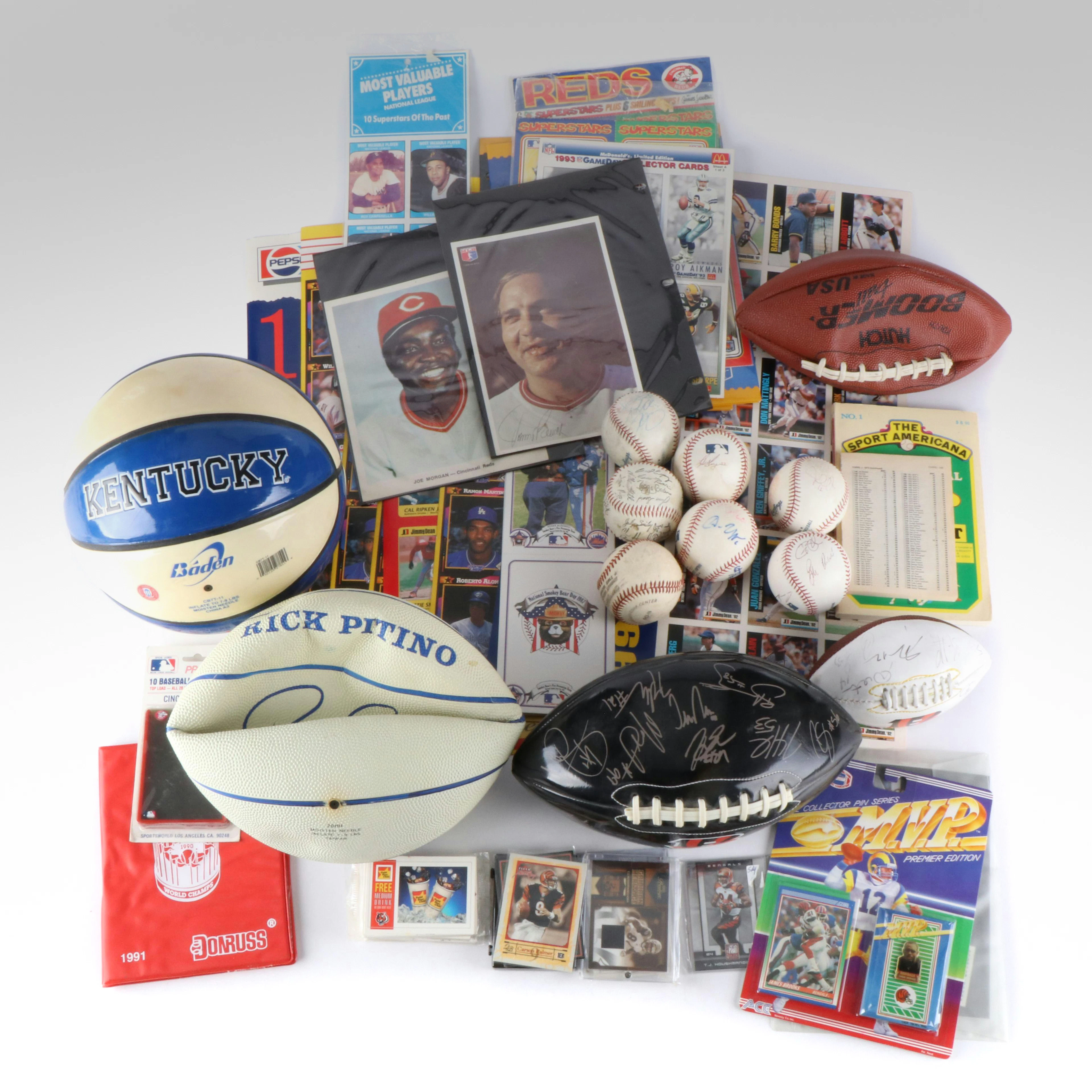 Sports Memorabilia Lot, Including Signed Baseballs, Card Sheets, and More