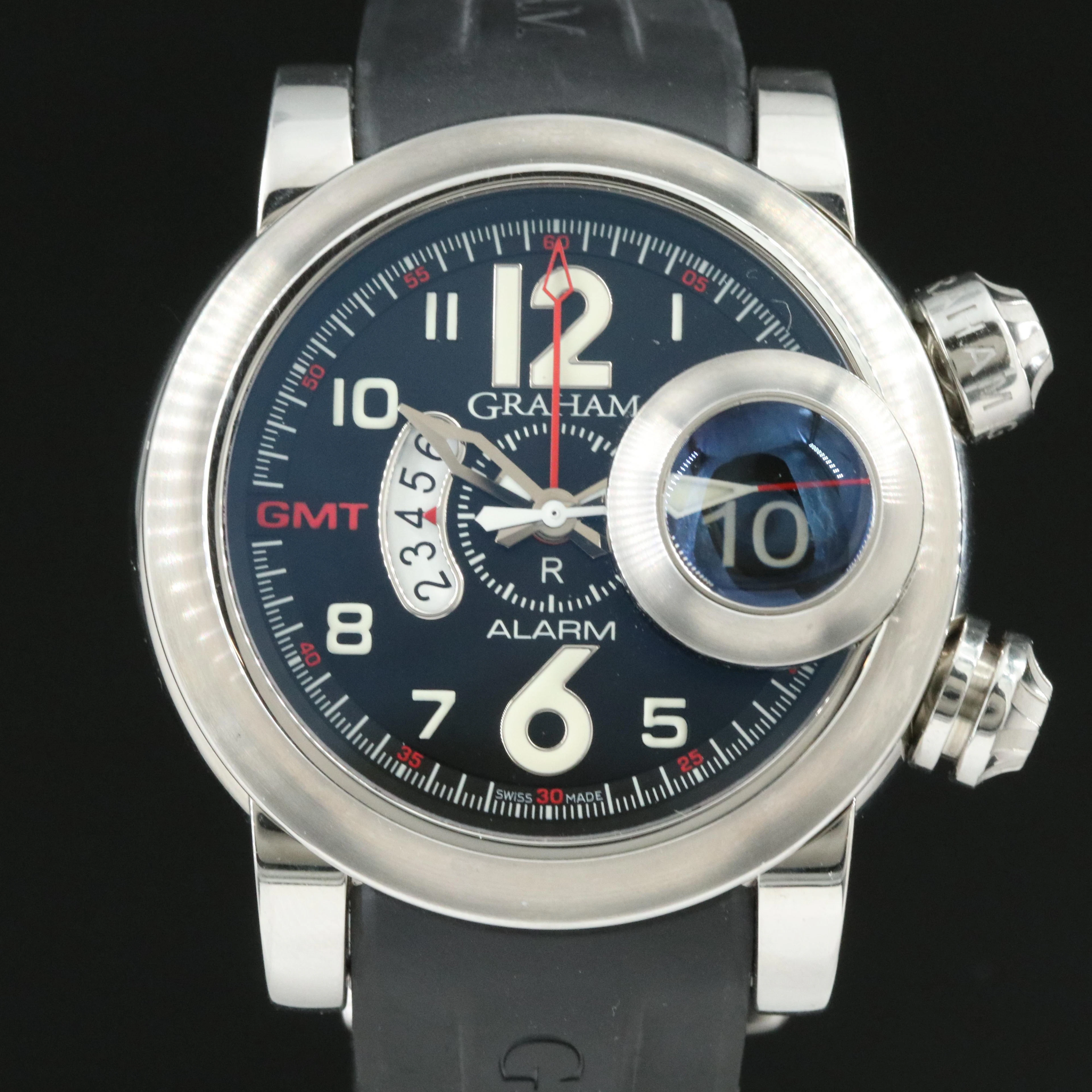 Graham Swordfish Grillo Alarm GMT Black 46mm Steel Automatic Watch