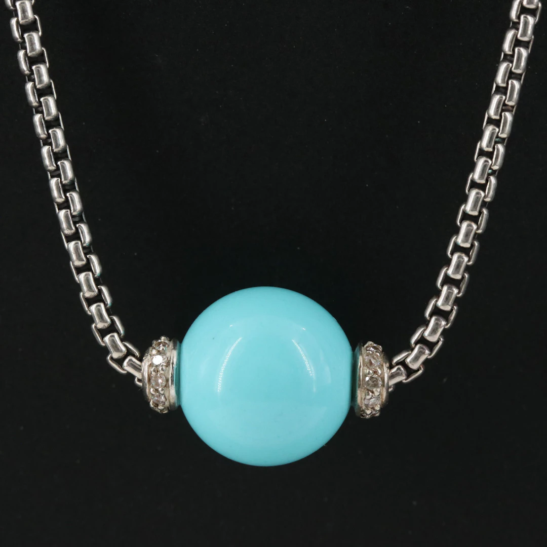 David Yurman Solari Sterling Turquoise and Diamond Bead Necklace