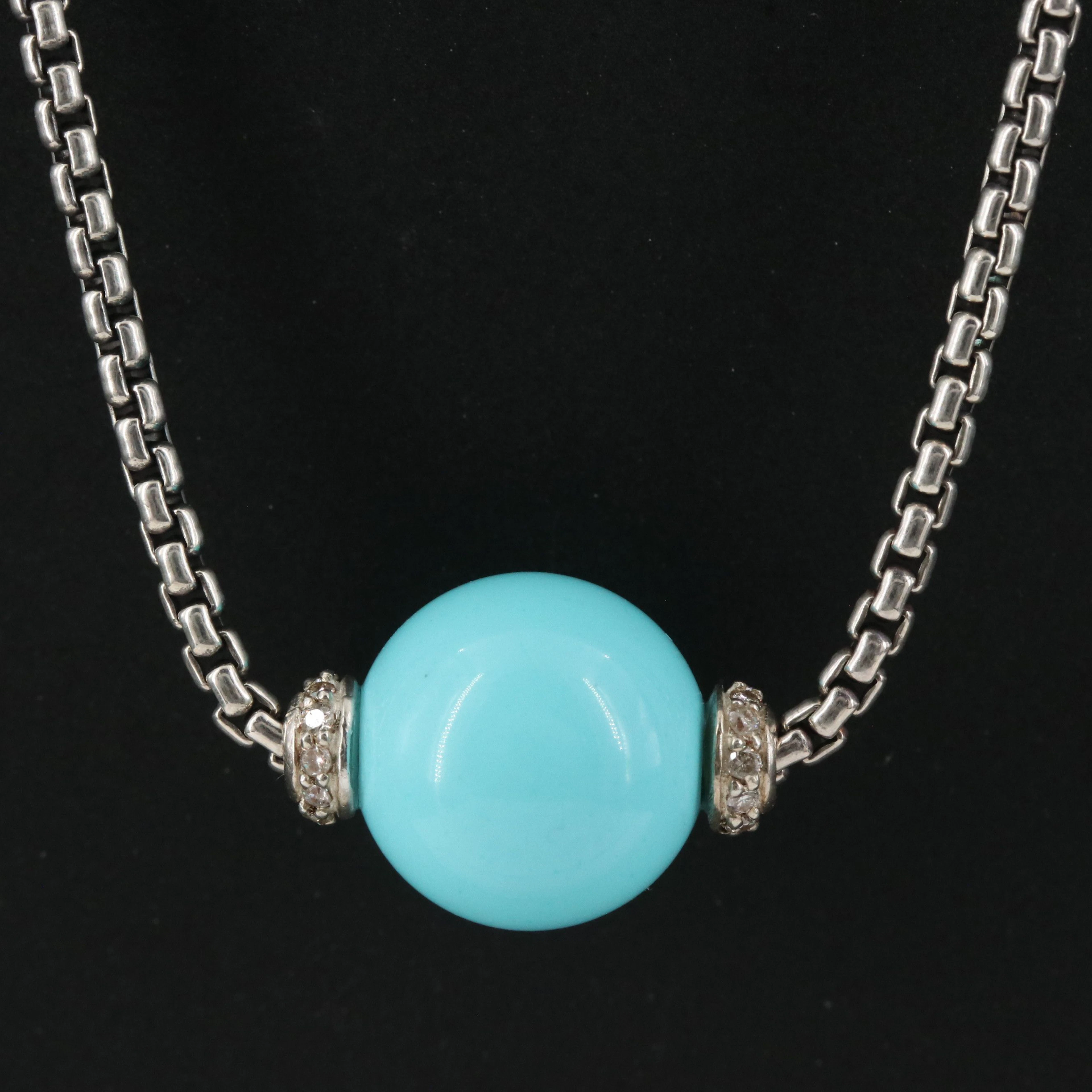 David Yurman Solari Sterling Turquoise and Diamond Bead Necklace