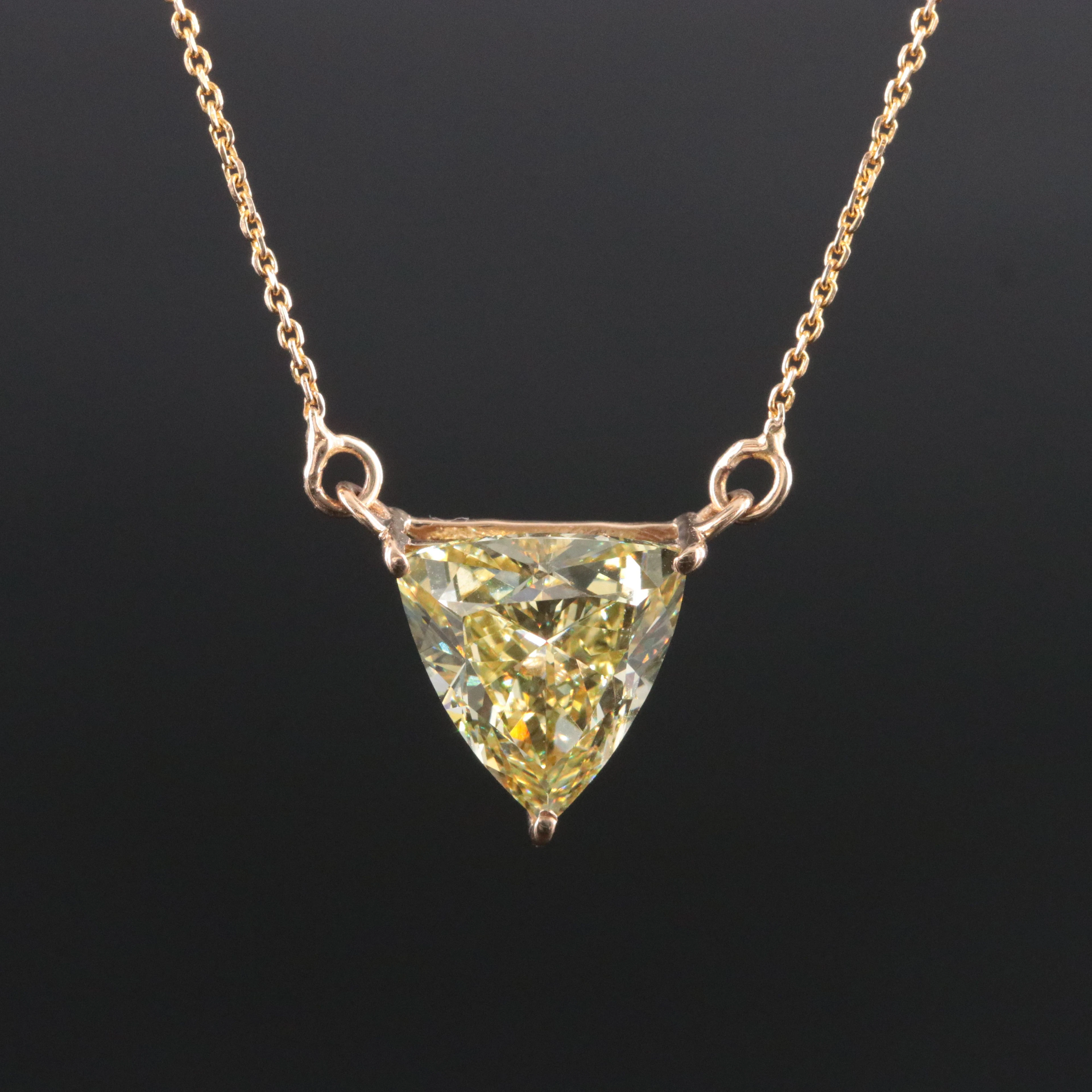 14K 3.00 CT Lab Grown Fancy Yellow Diamond Necklace with IGI Report