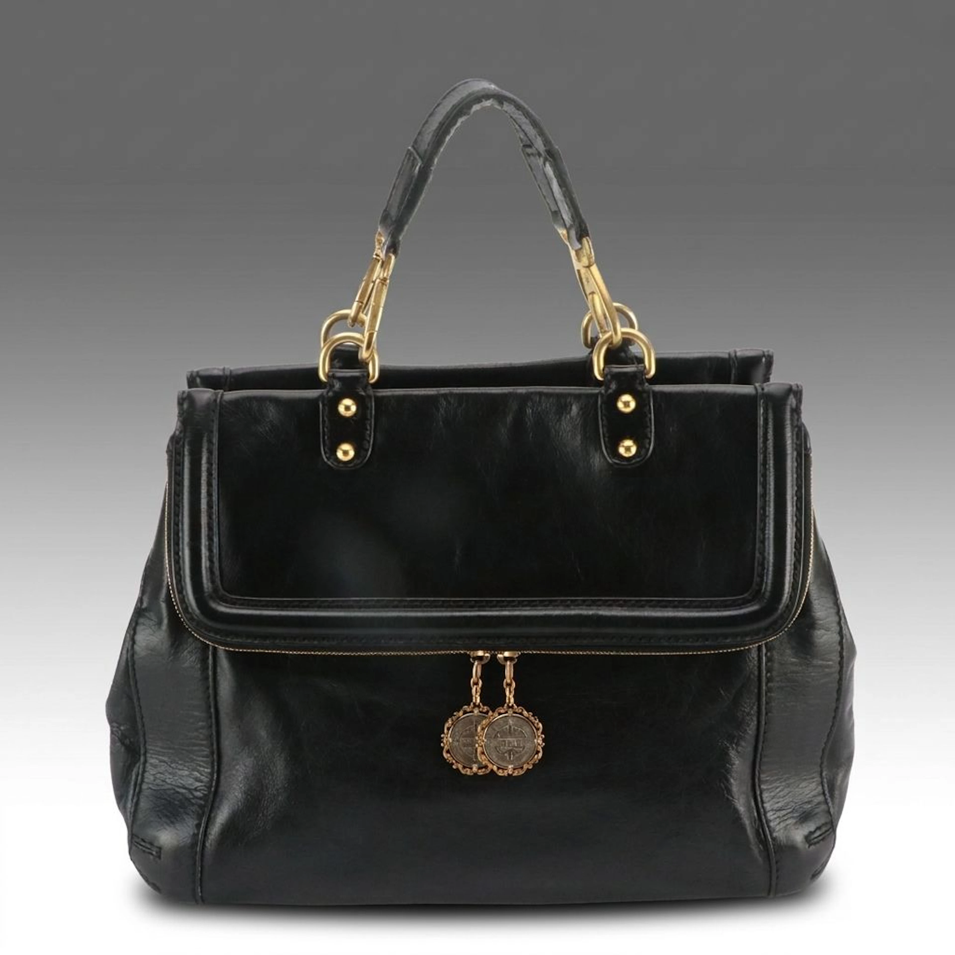 Dolce & Gabbana Miss Sicily Heritage Top Handle Tote Bag in Black Leather