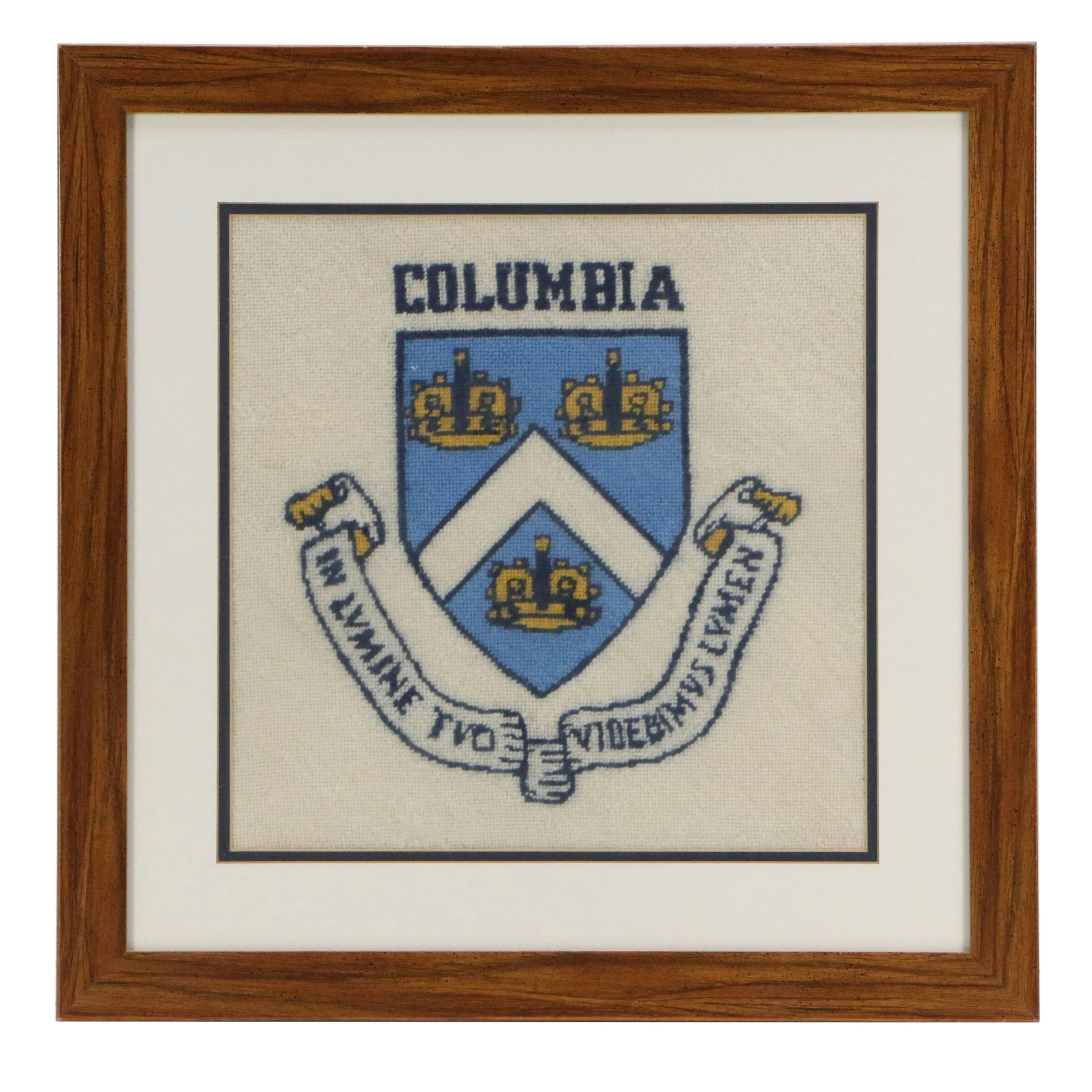 Columbia University Coat of Arms Needlepoint Embroidery, 20th Century