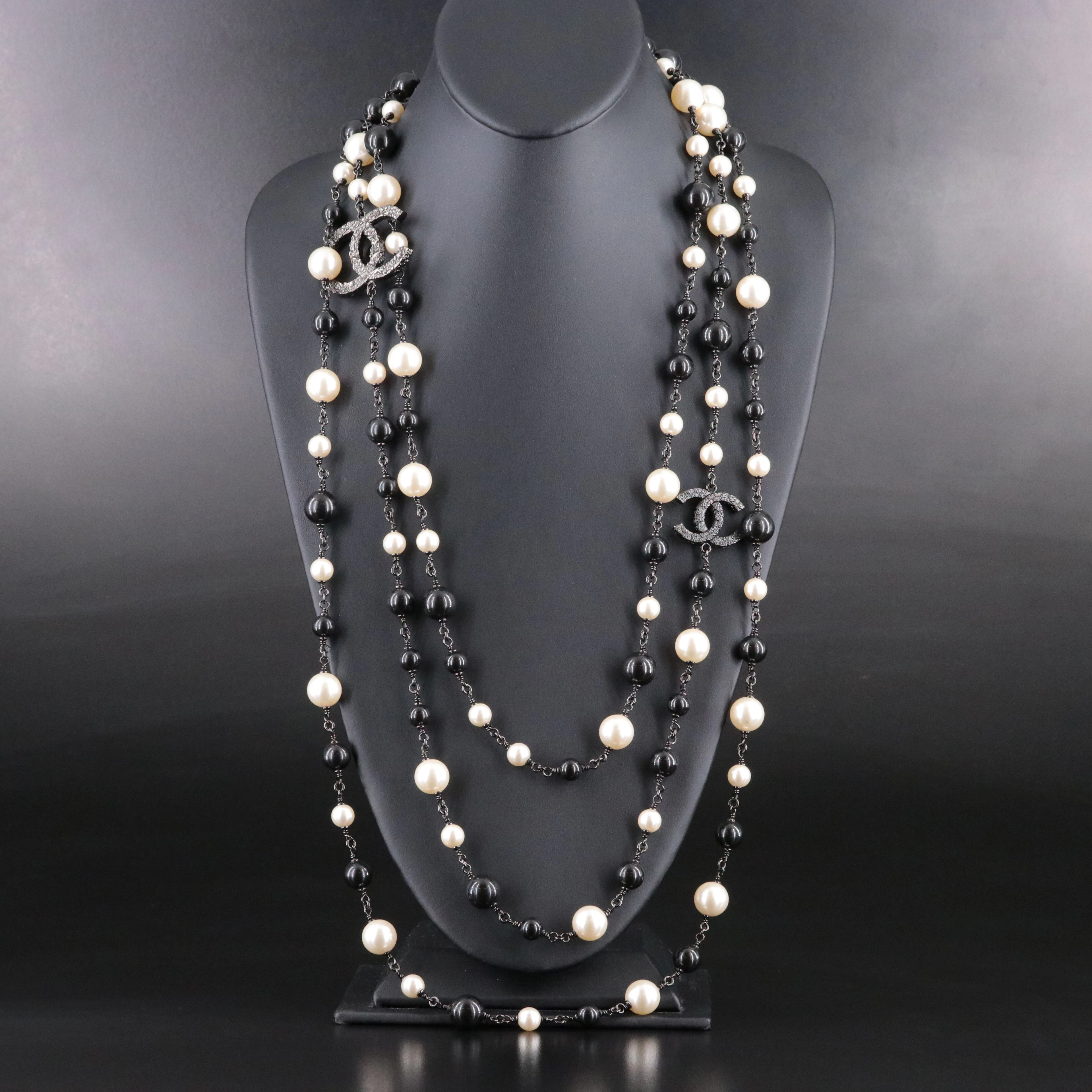 Chanel CC Darkened CC Black Bead and Faux Pearl Triple Strand Necklace, 2011