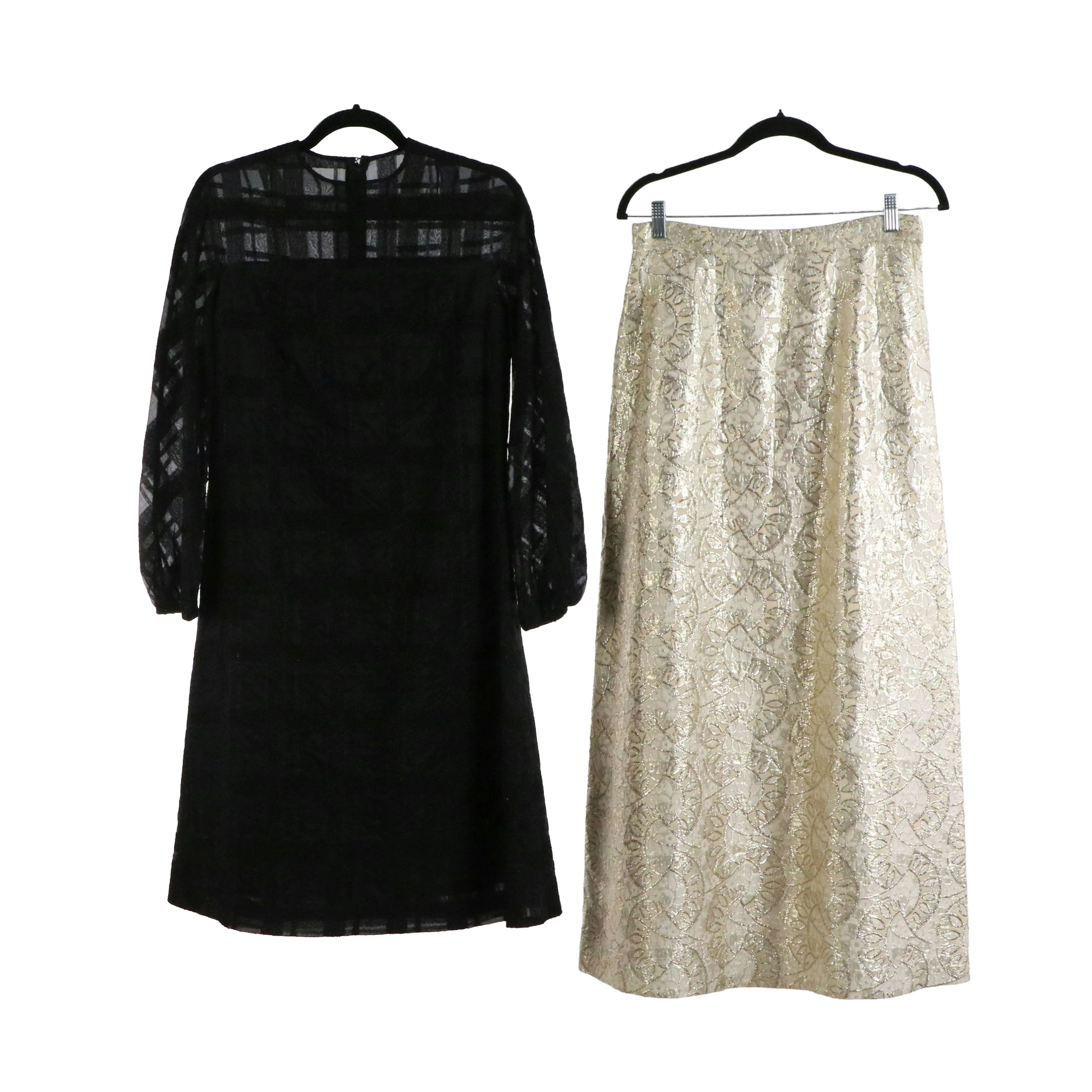 Malbe Gold Metallic Lurex Maxi Skirt and Black Shimmery Cocktail Dress