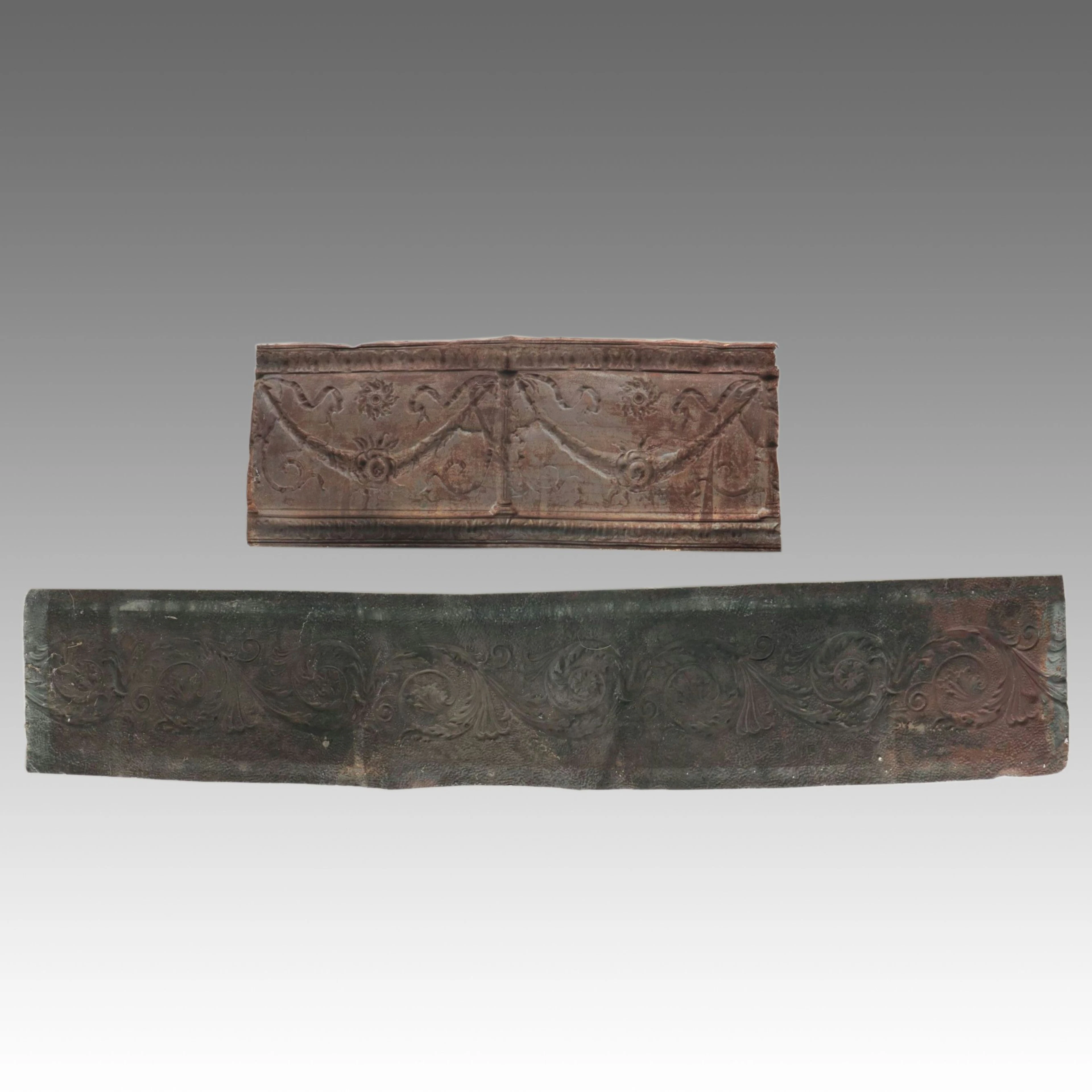 Salvaged Adams Style Hammered Tin Cornice Tiles, Late 19th to Early