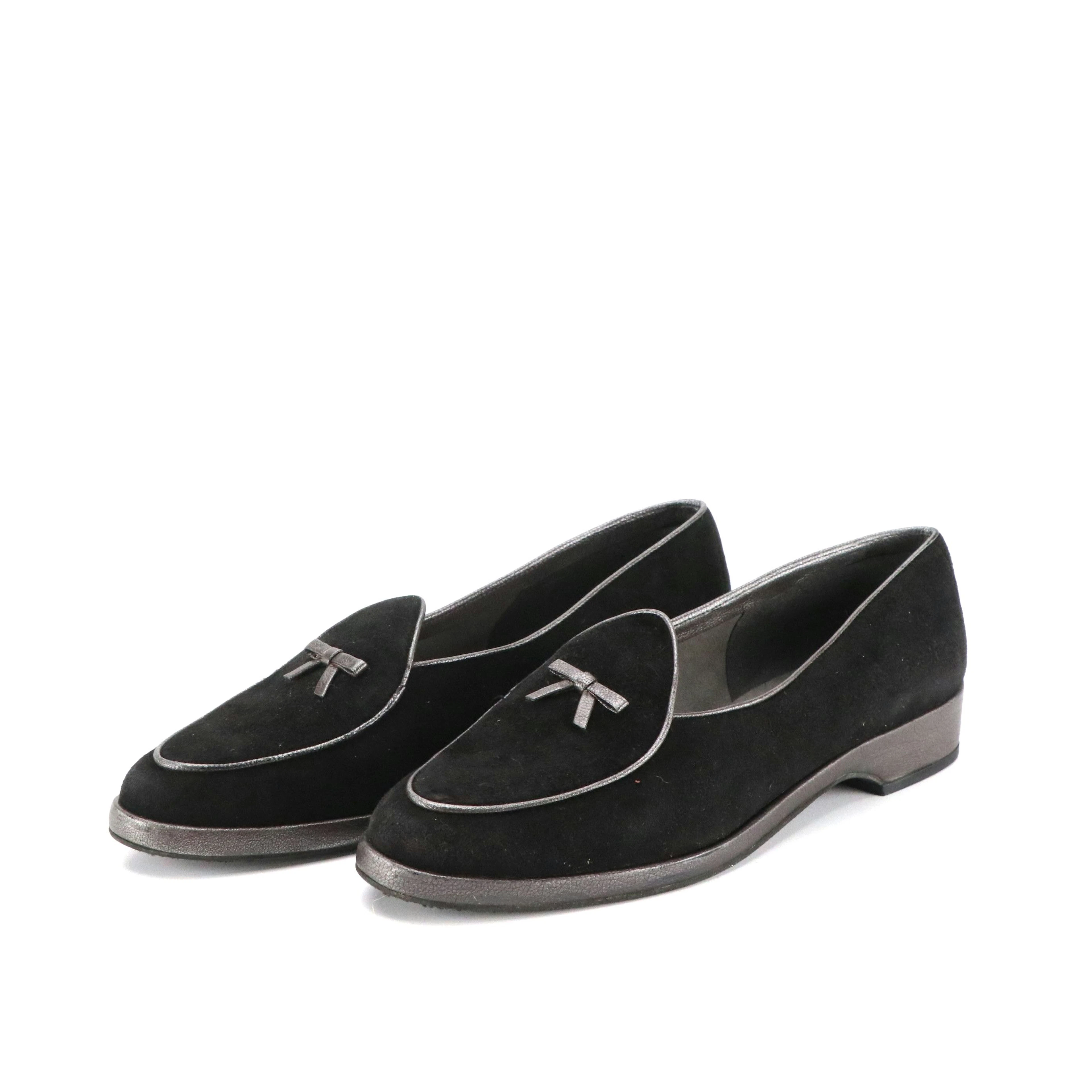 Stuart Weitzman Slip-Ons in Black Nubuck/Metallic Leather