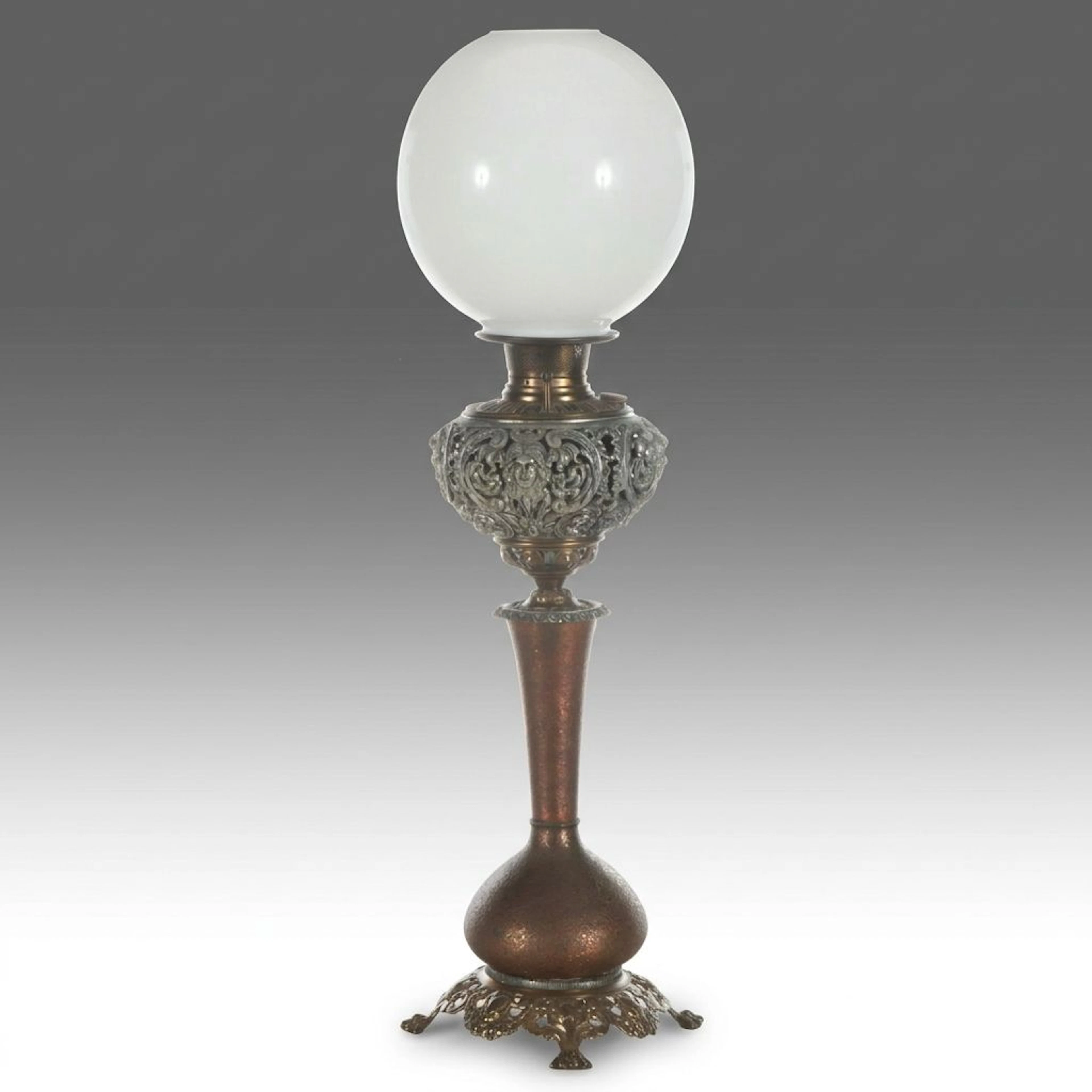 Victorian Bradley & Hubbard Pierced Brass Banquet Oil Lamp, Adapted