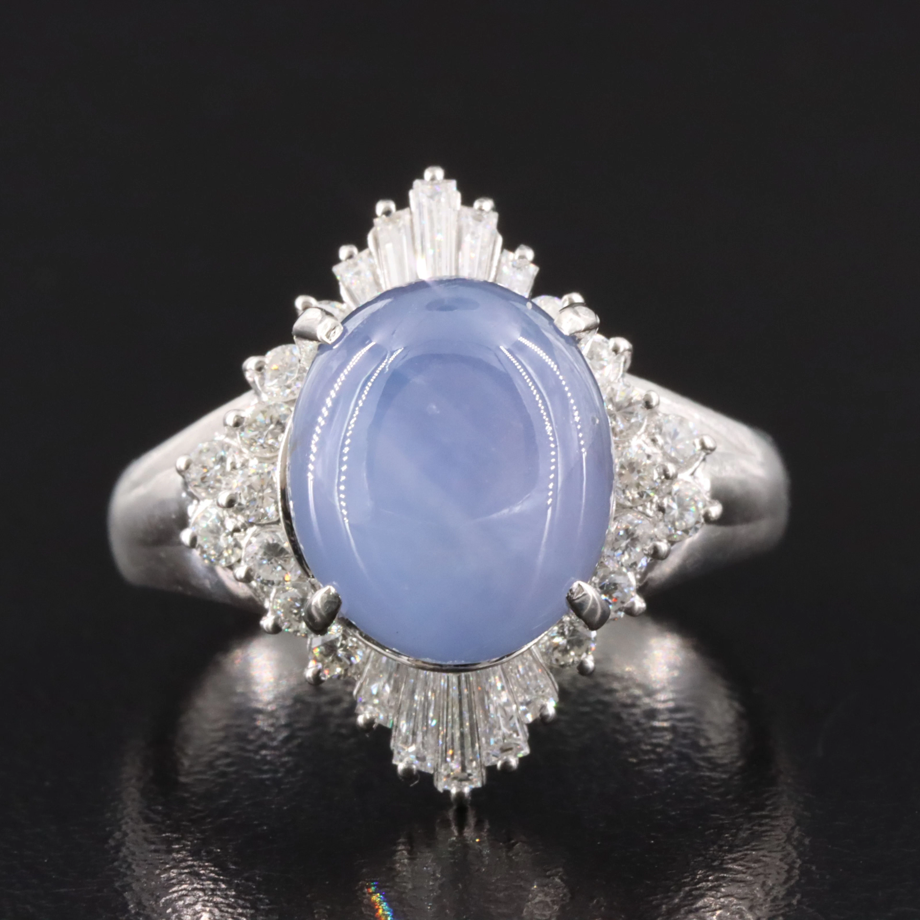 Platinum 11.21 CT Star Sapphire and Diamond Ring