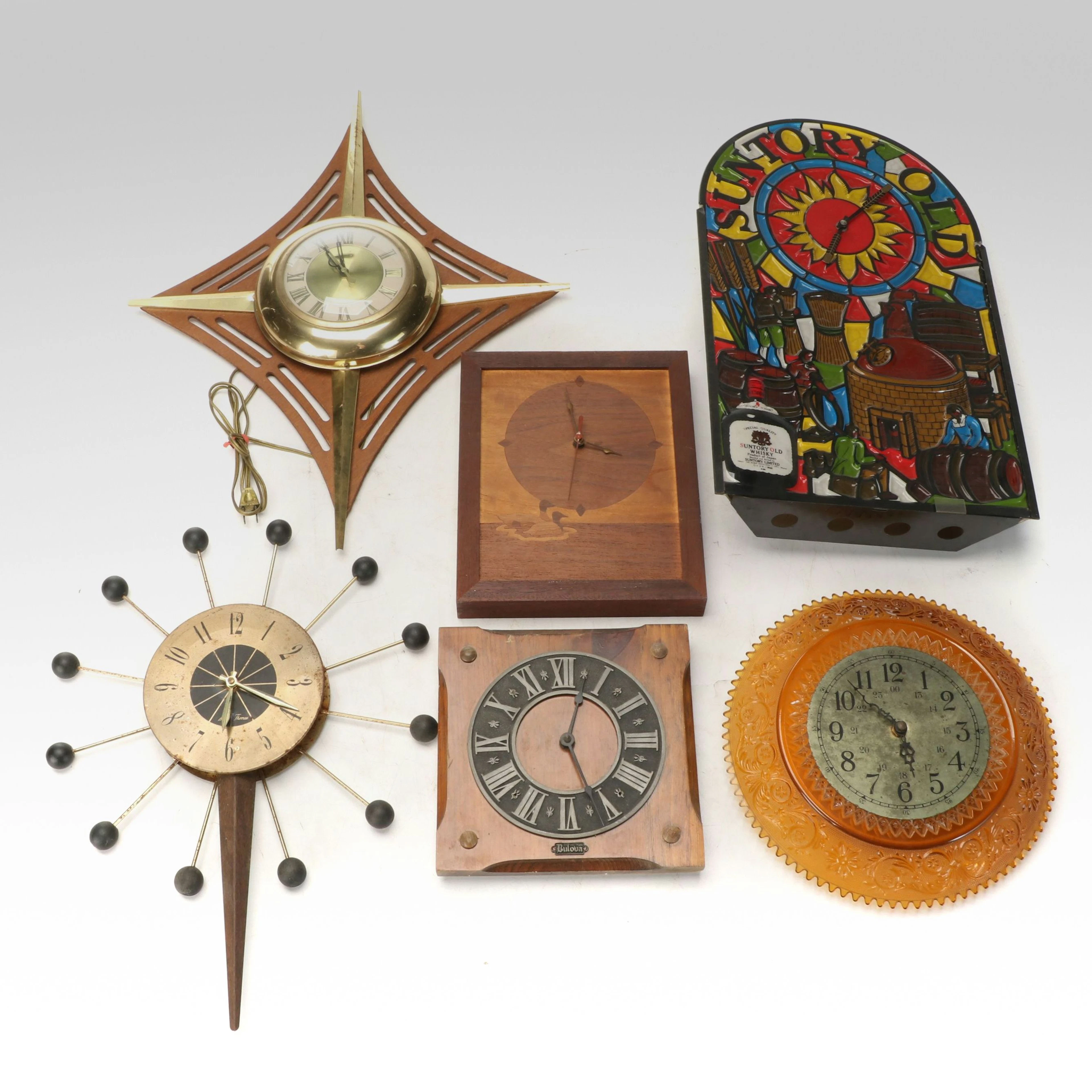 Mid Century Modern Wall Clocks with Amber Glass and More Vintage Clocks