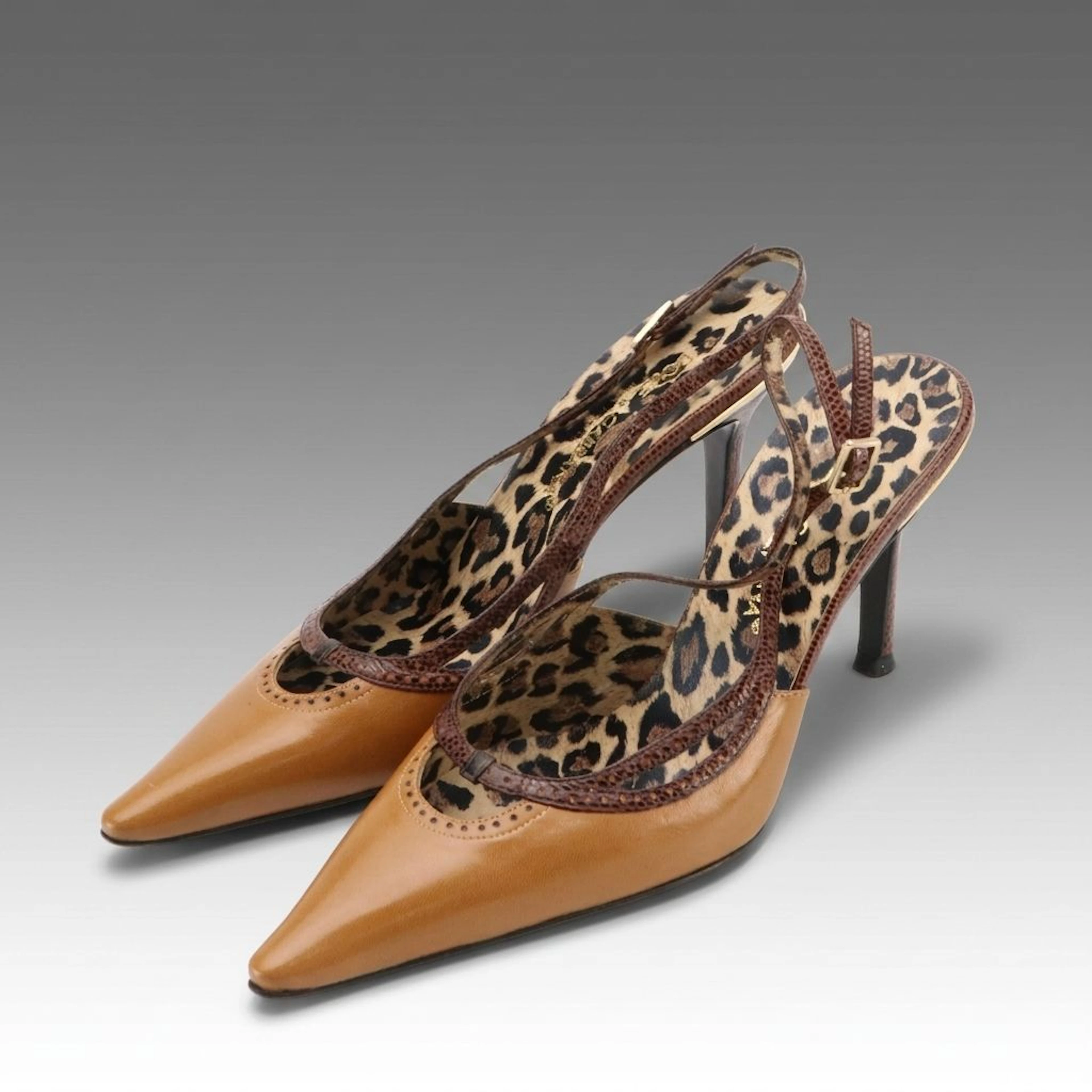 Dolce & Gabbana Brown Smooth & Lizard Embossed Pointed-Toe Slingback Heels