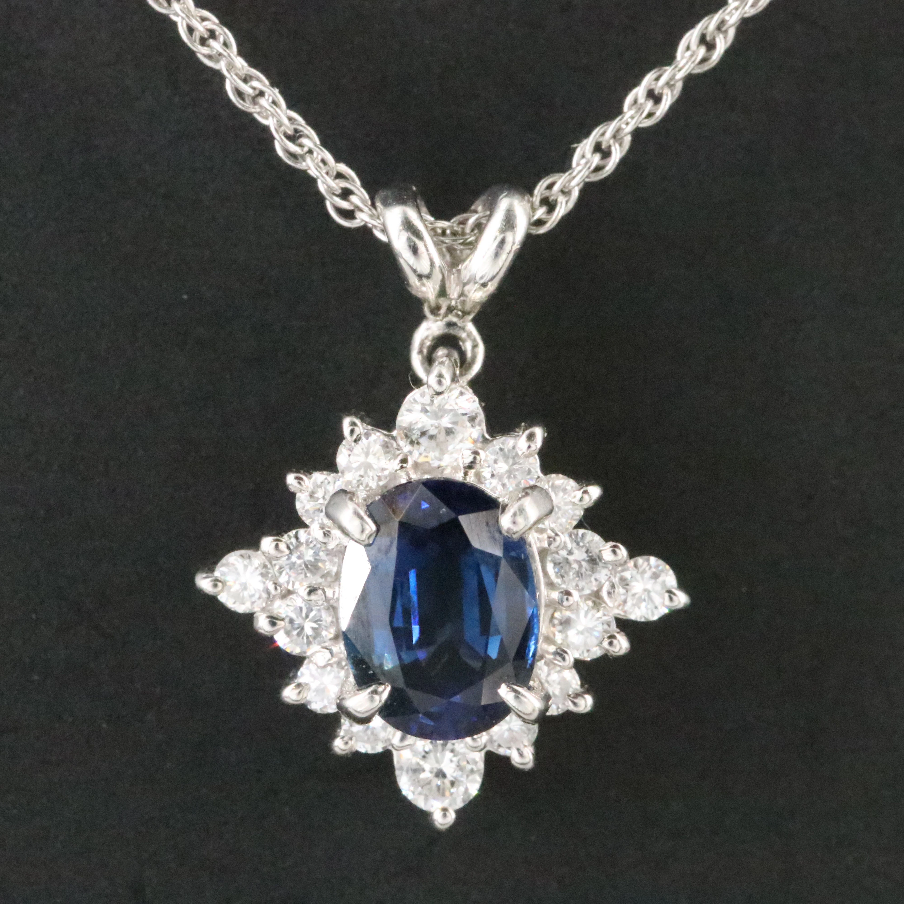 Platinum Sapphire and Diamond Pendant Necklace