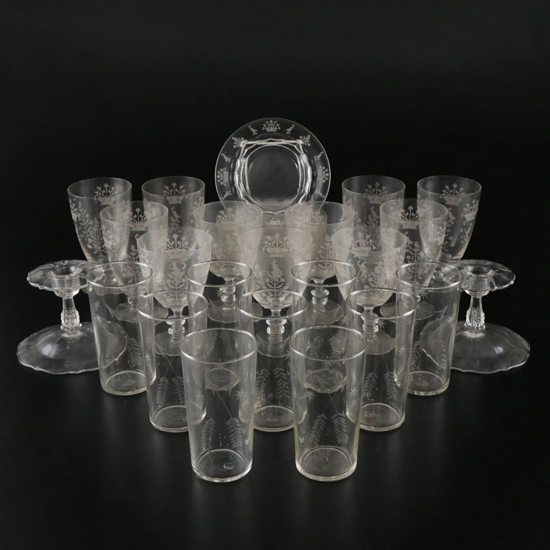 Fostoria, Cambridge, and Other Glass Juice Glasses, Candle Holders, and More