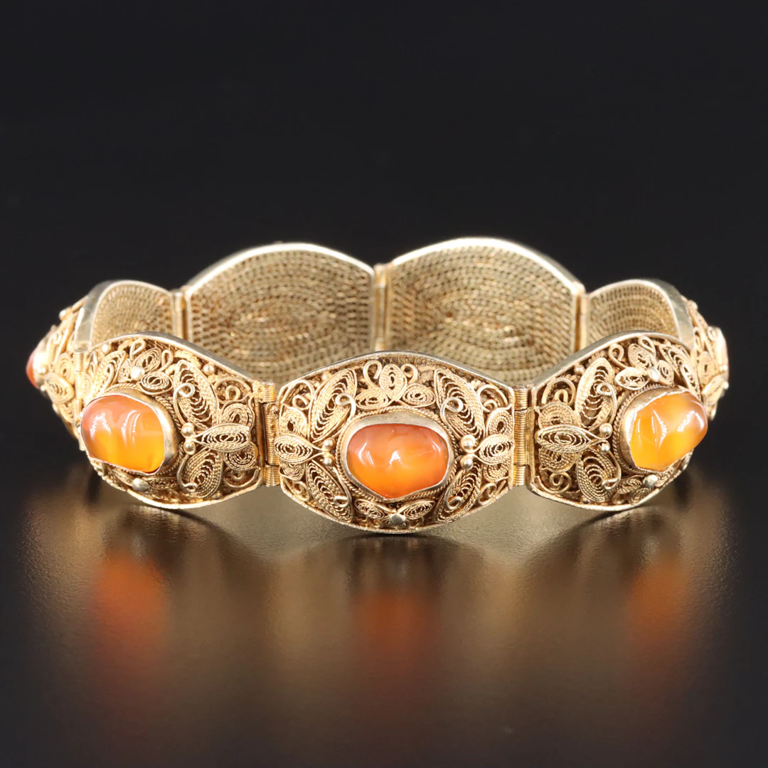 900 Silver Filigree Carnelian Bracelet