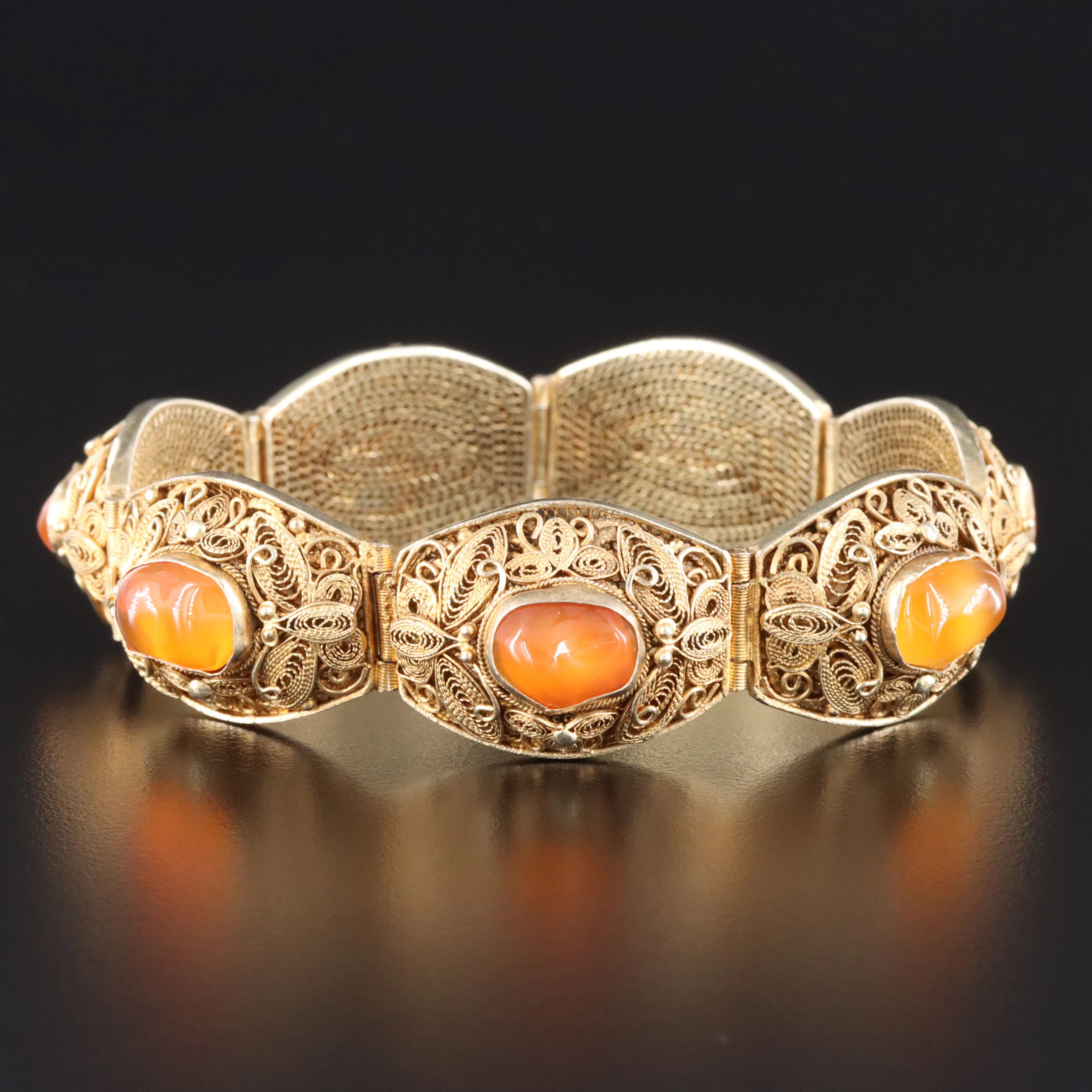 900 Silver Filigree Carnelian Bracelet