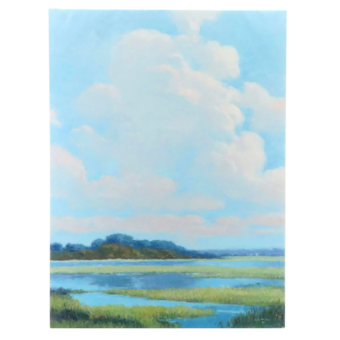 Ming Landscape Oil Painting of Marsh Landscape