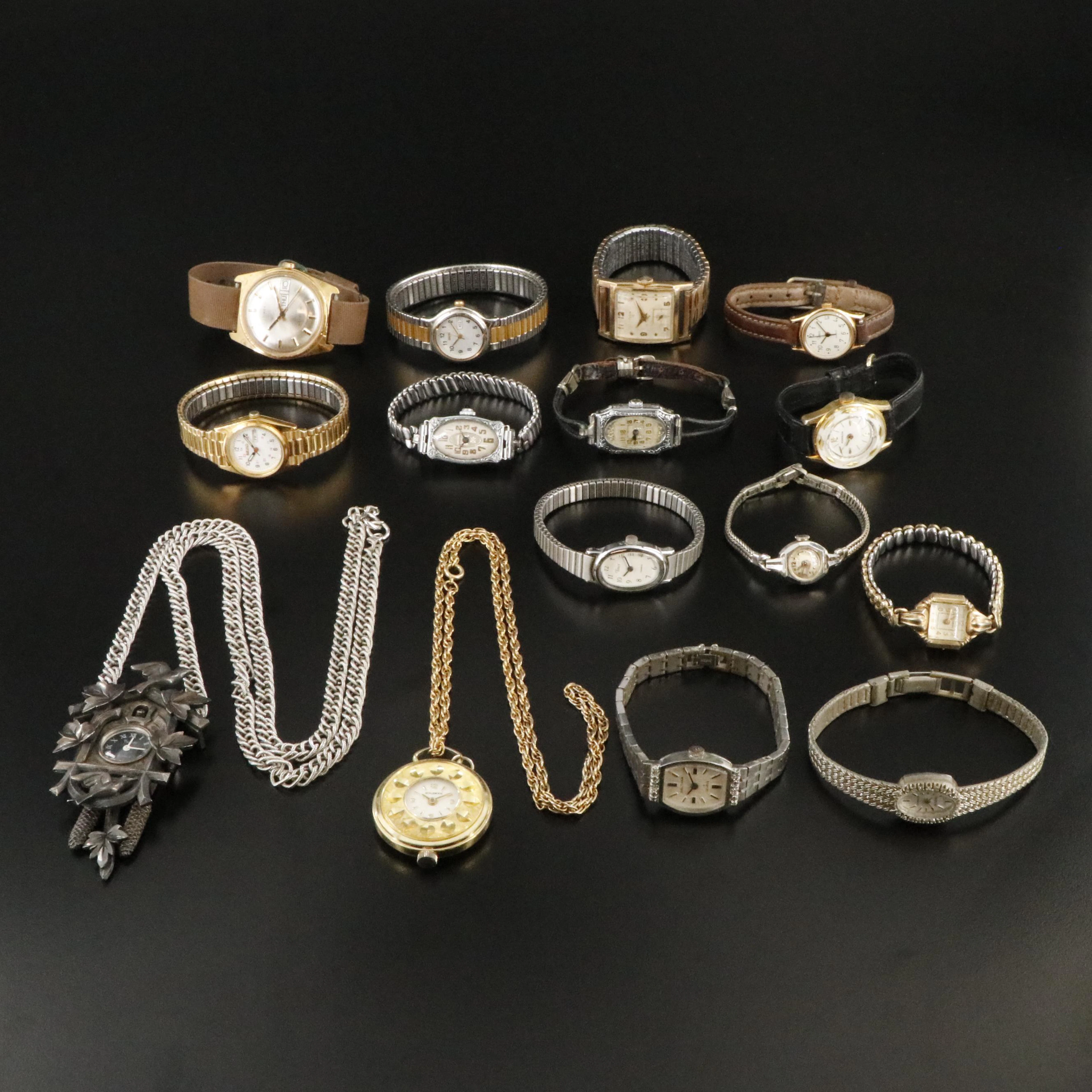 Collection of Watches Featuring Timex, Trifari and Brooks