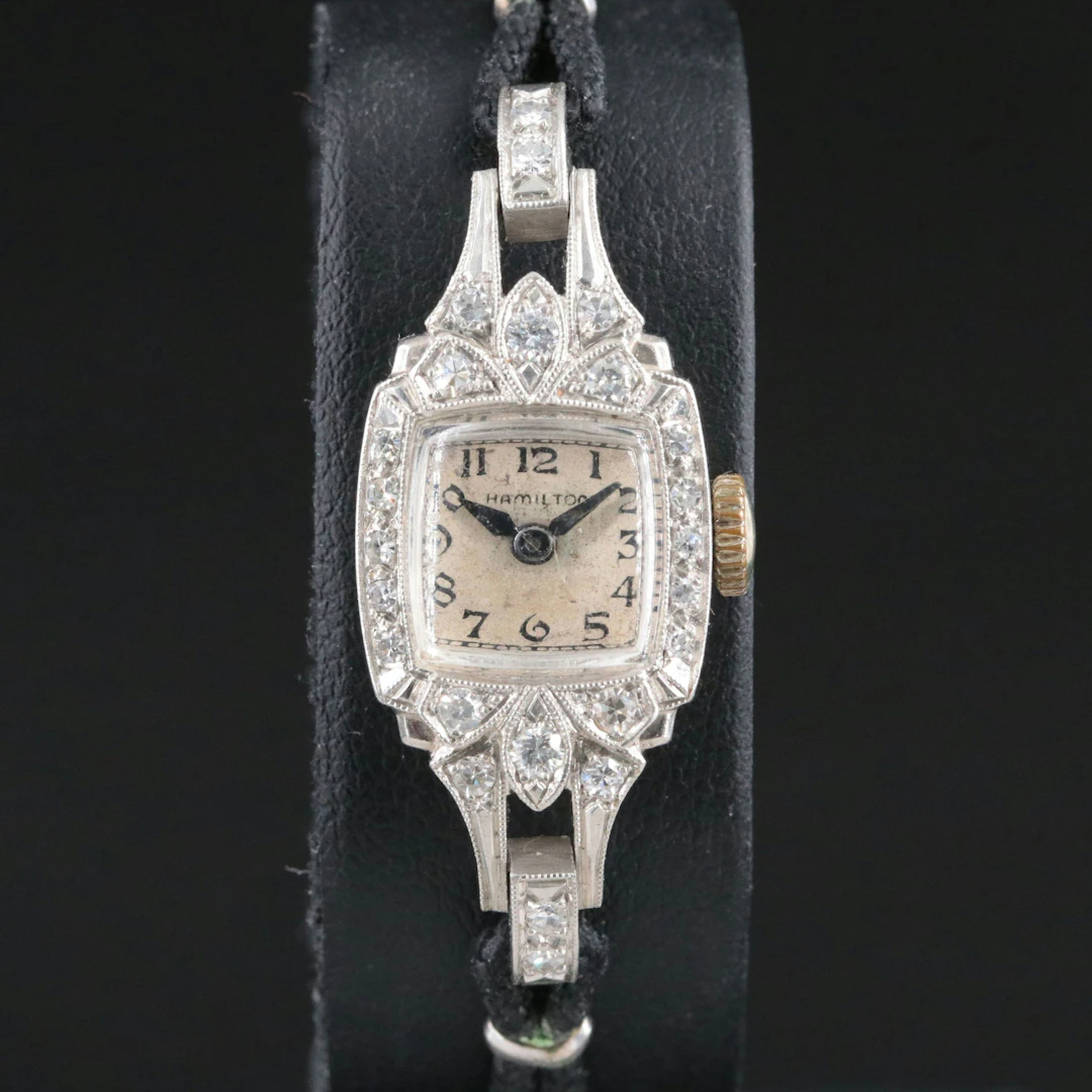 Hamilton Platinum and Diamond Mid Century Stem Wind Watch