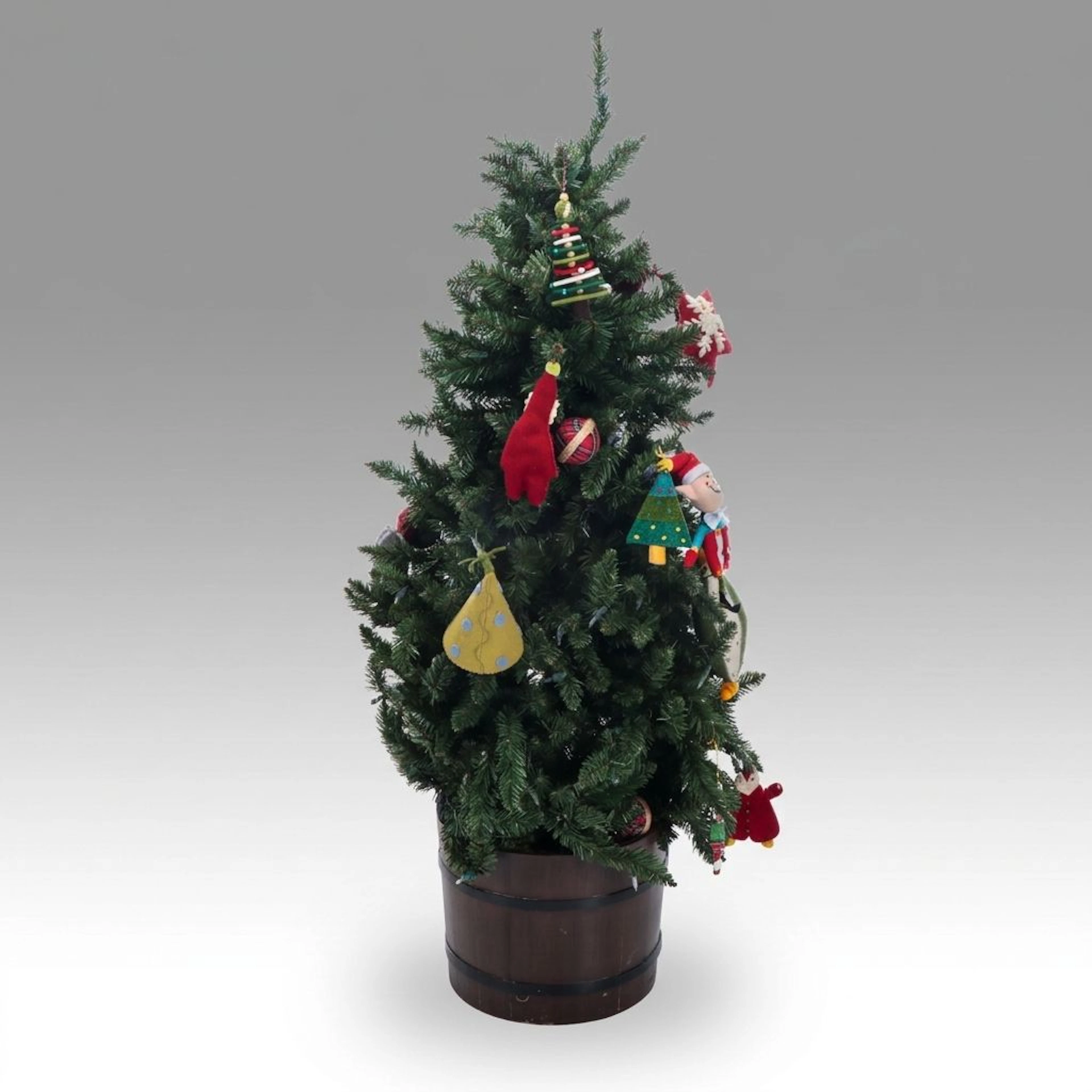 Illuminated Artificial Christmas Tree with Fabric and Glass Ornaments
