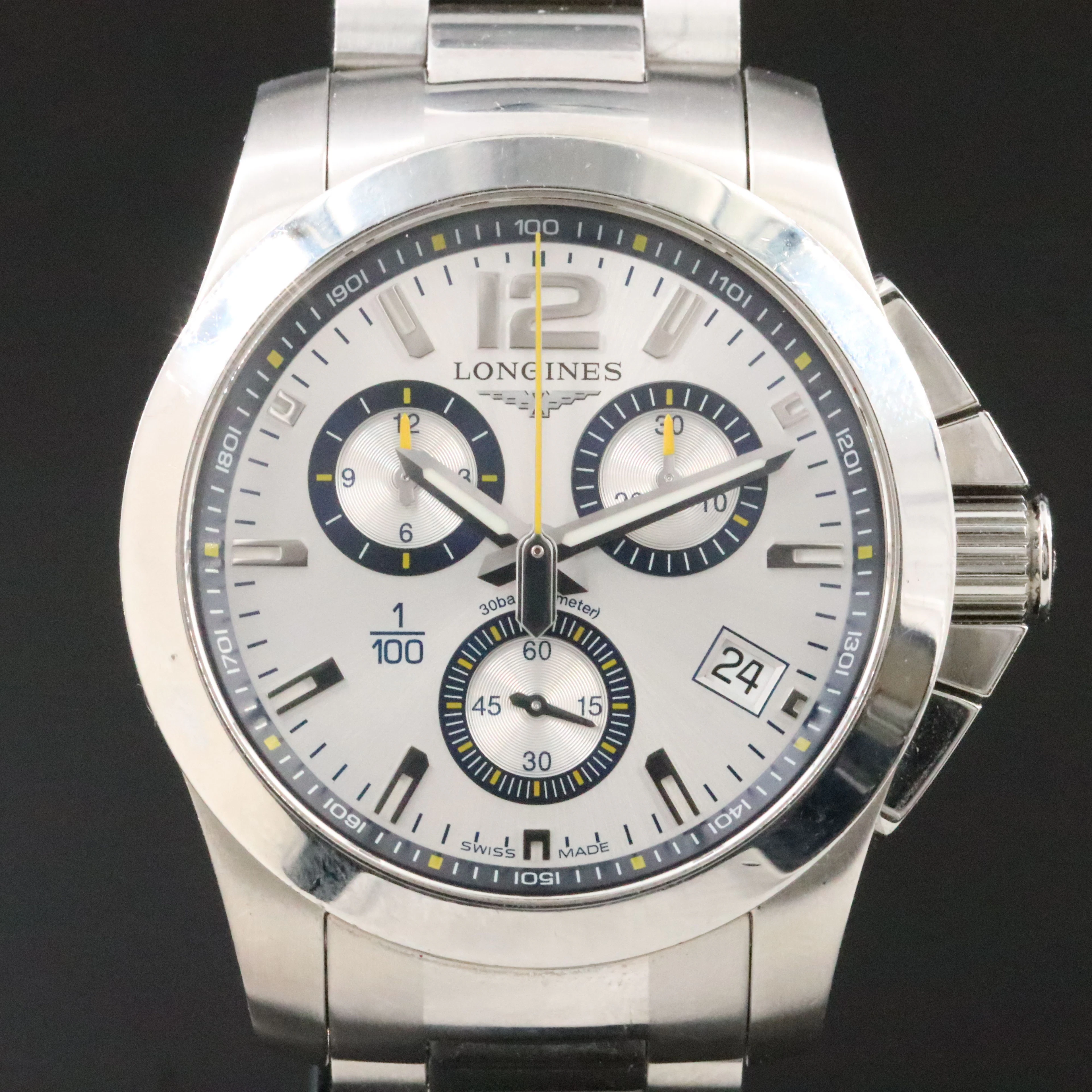 Longines Conquest 41 Chronograph 1/100 Steel Quartz Watch Ref. L3.700.4