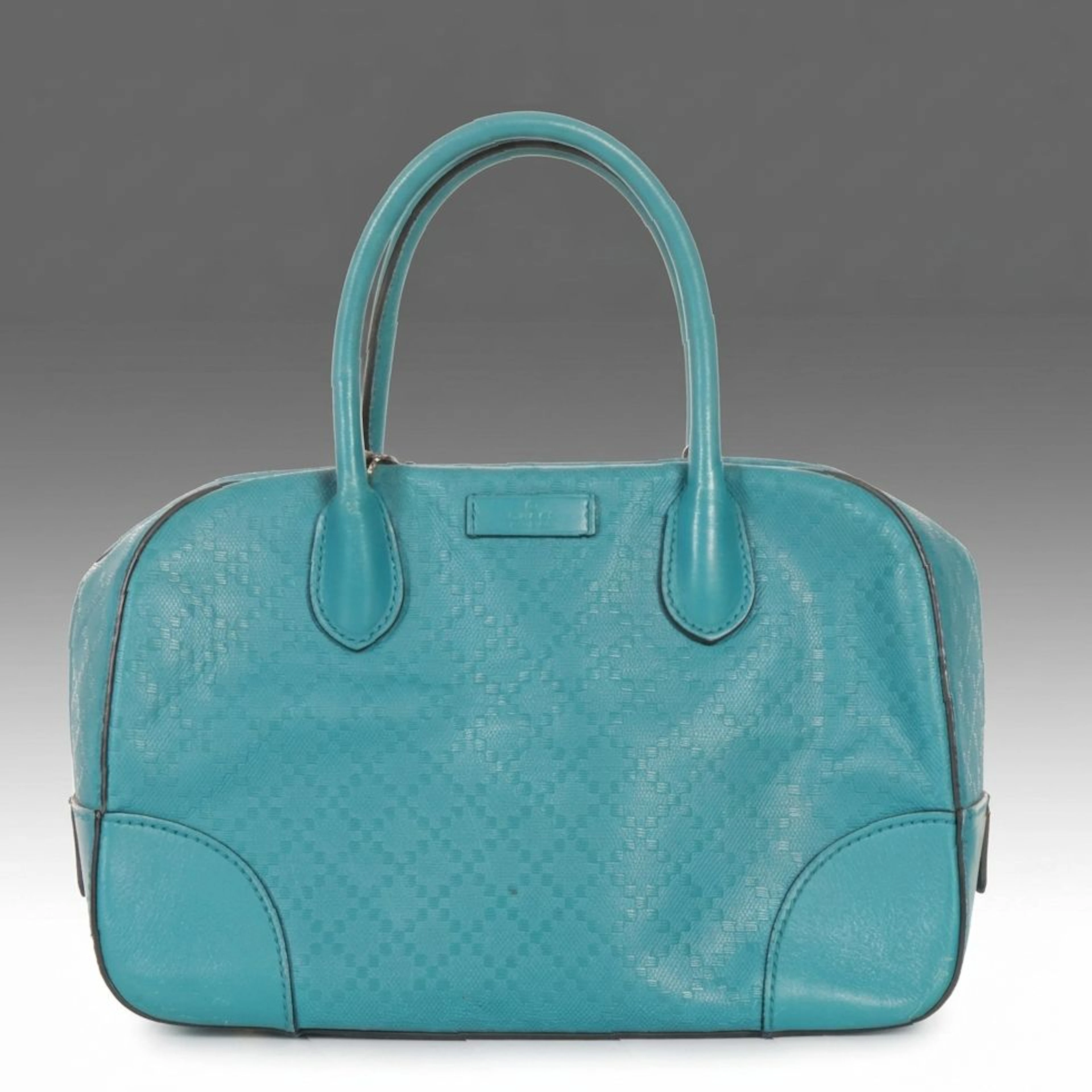 Gucci Small Boston Bag in Turquoise Diamante Leather with Smooth Calfskin Trim