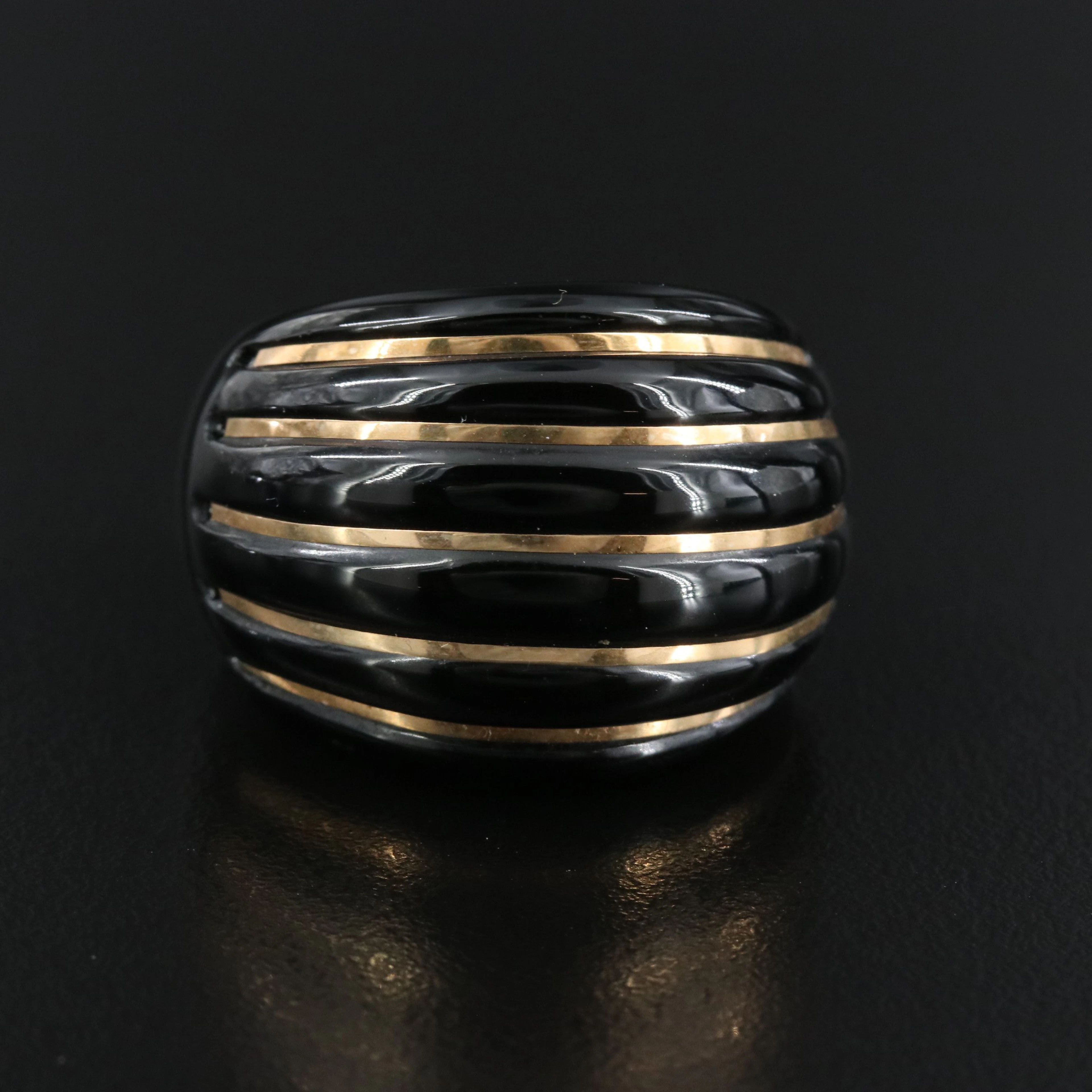 Italian Carved Black Onyx Ring with 14K Accents
