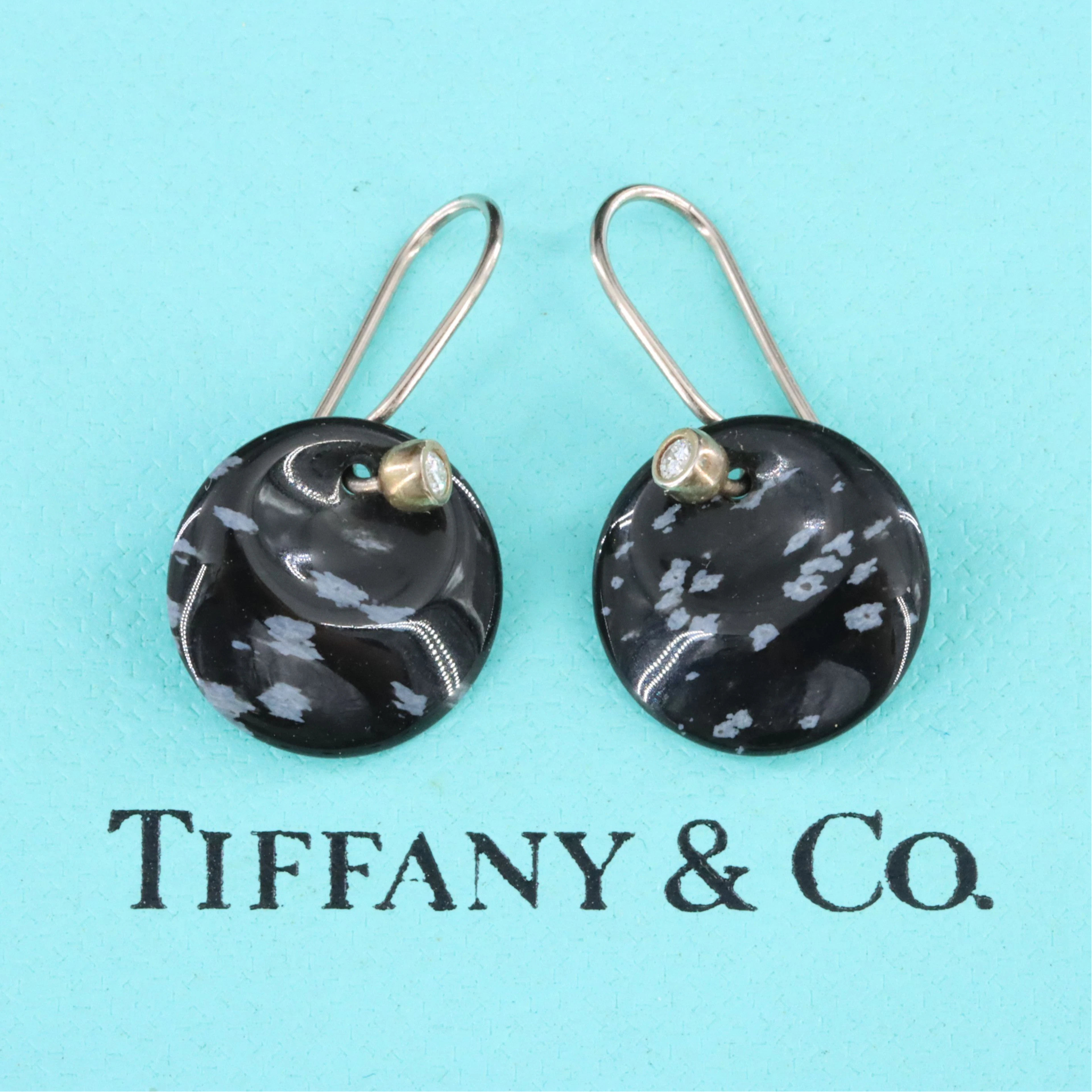 Elsa Peretti for Tiffany & Co. Sterling Snowflake Obsidian and Diamond Earrings